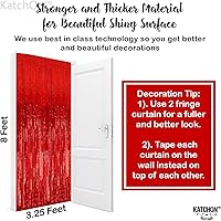 Vista 4 de KatchOn - Serpentinas rojas extra grande de 6.4 x 8 pies, paquete de 2, telón de fondo rojo con flecos, decoraciones de carnaval, decoraciones