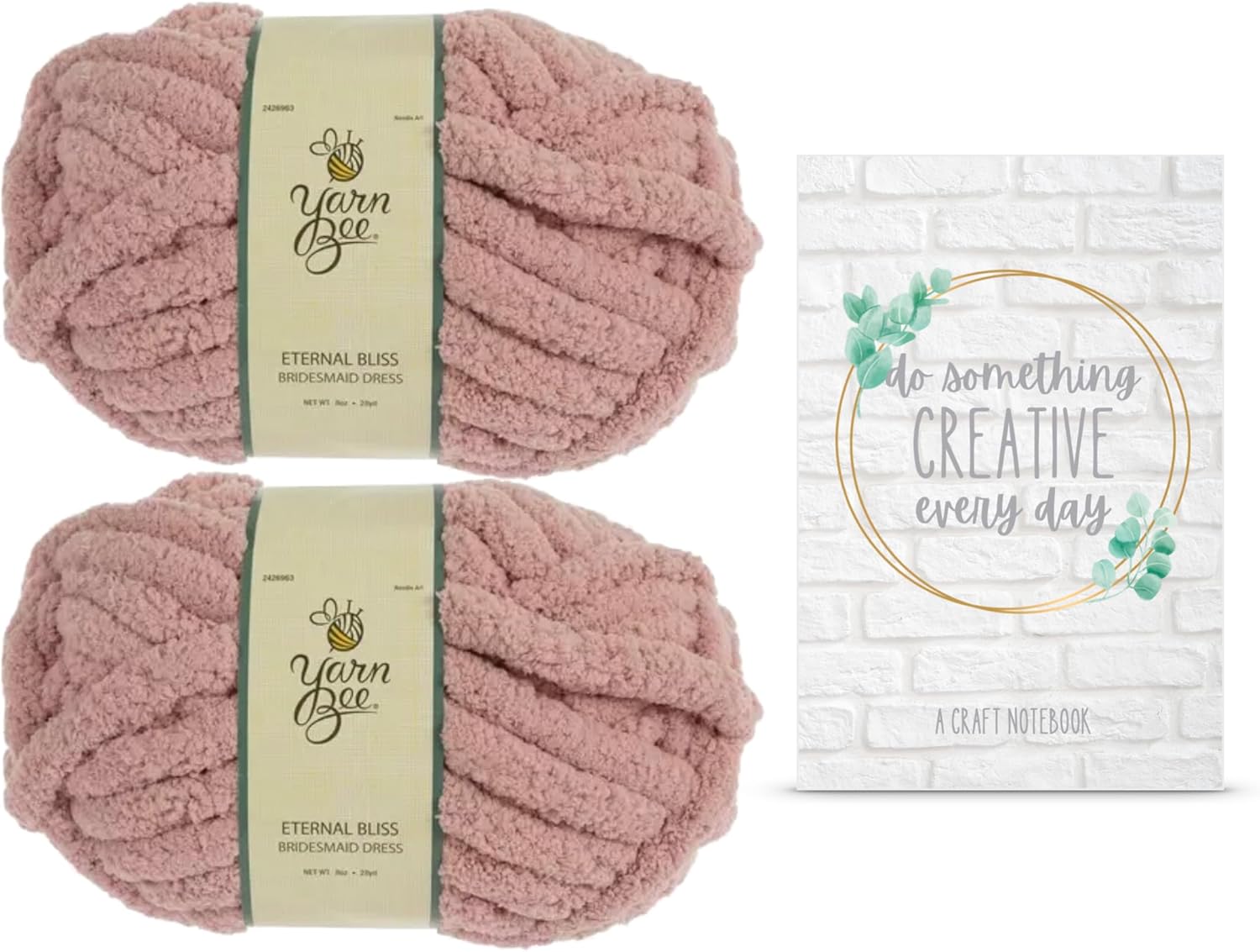Eternal Bliss Yarn from Yarn Bee, Jumbo Chunky Chenille Yarn for Knitting, Crocheting, and Crafts, 2 Pack Bundle with Craft Notebook from Pro31 Press (Bridesmaid Dress)