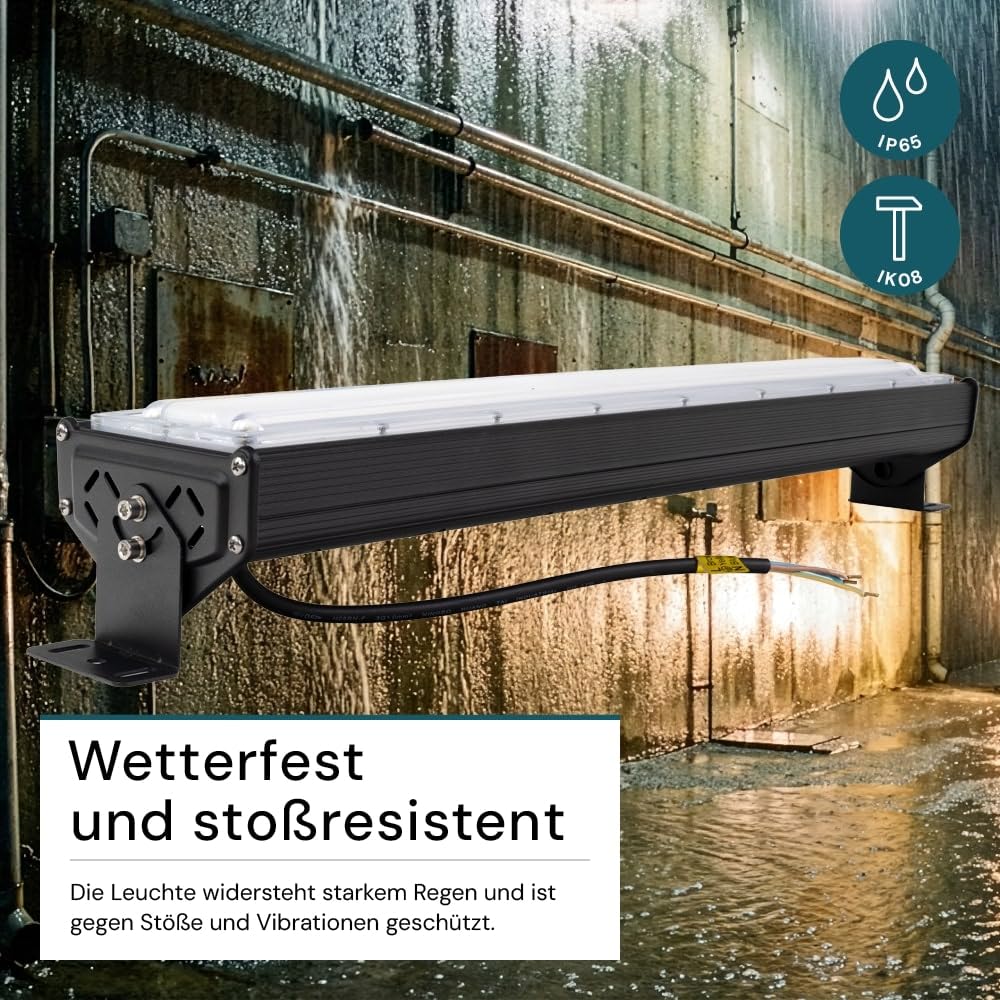 LUXULA LED Hallenleuchte High-Bay Hallenstrahler mit Marken-LEDs - 100W 12000lm - 5000K Neutralweiß Tageslicht - IP65 IK08 - linear - Industrielampe Werkstatt Lager Deckenleuchte Feuchtraumleuchte