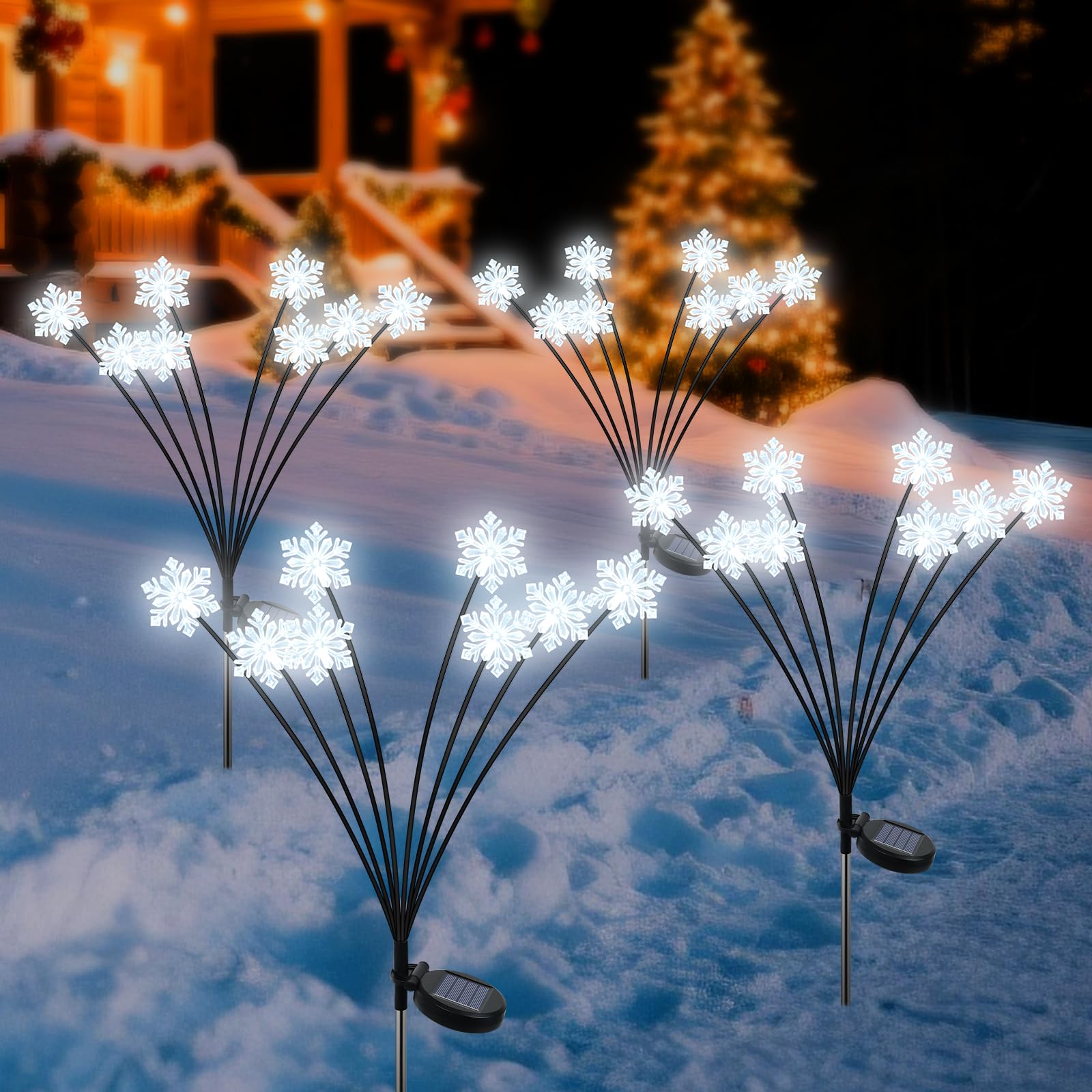 Qoosea Solarleuchten für Außen Garten, 4 Stück Solar Weihnachtsbeleuchtung mit 32 Schneeflocken, Wasserdicht Solarlampen Außen Gartenbeleuchtung Weihnachtsdeko für Weg Hof Garten Deko