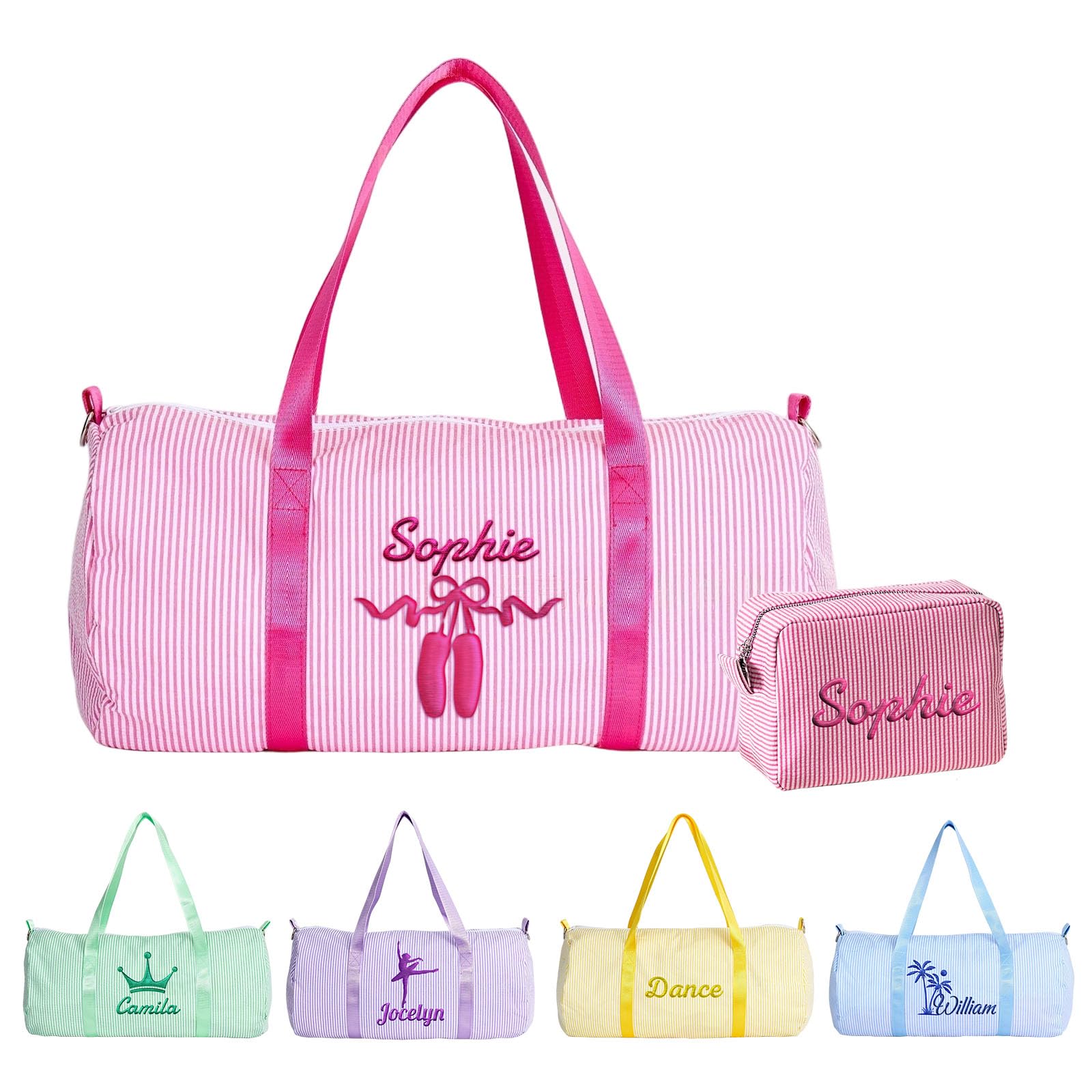 Personalised Toddler Dance Duffle Bag with Embroidered Name Custom Travel Bag Customized Ballet Weekend Gym Camping Overnight Bag (Pink)
