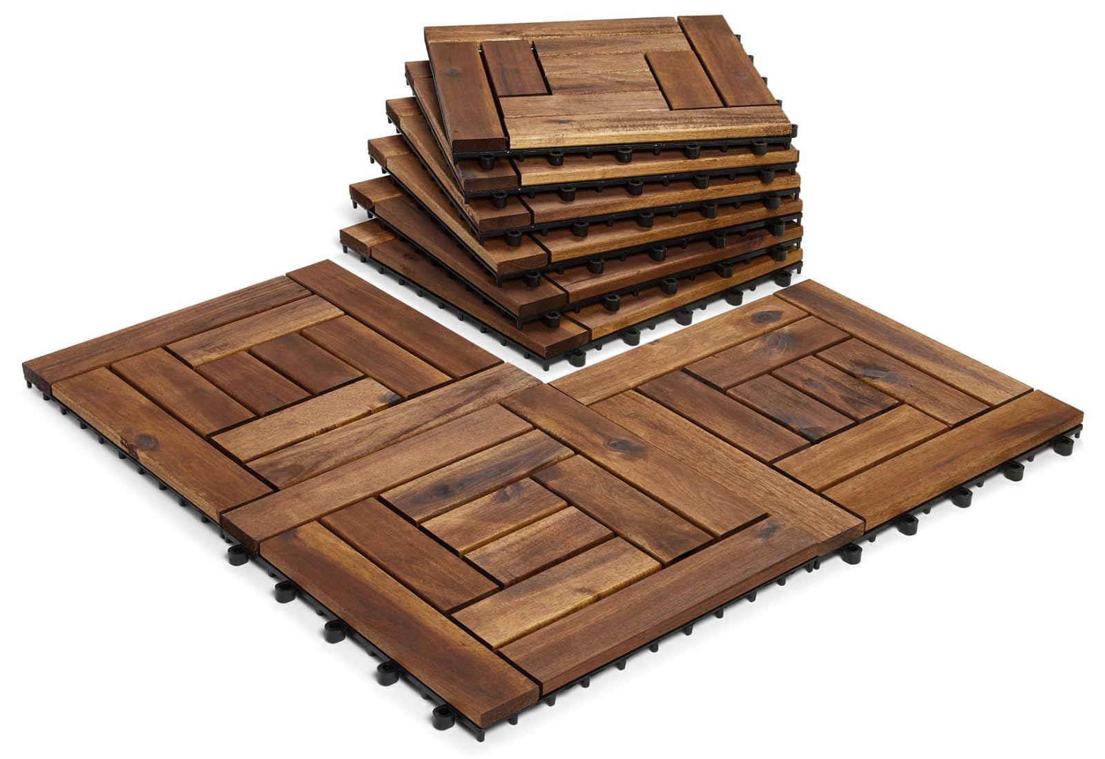CLICK-DECK 10 azulejos de madera dura para terrazas | Patio, balcón, hormigón, bañera de hidromasaje | Piso cuadrado de conexión de 30 x 30 cm | Fácil instalación | Gran drenaje (6 azulejos de madera