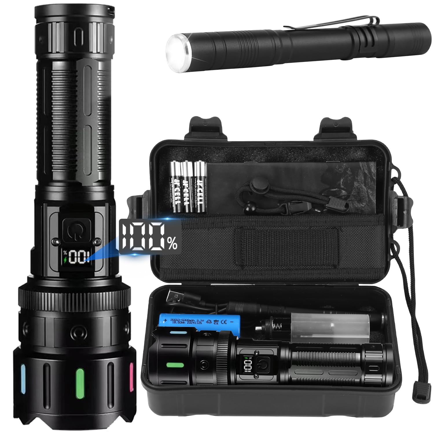 Azyvum Torcia LED Potente Professionale, 1200000 Lumens Torcia LED Ricaricabile USB, XHM90.2 Flashlight Tattica Militare, IP67 Torce Alta Potenza Ricaricabili Per Campeggio Trekking Emergenza