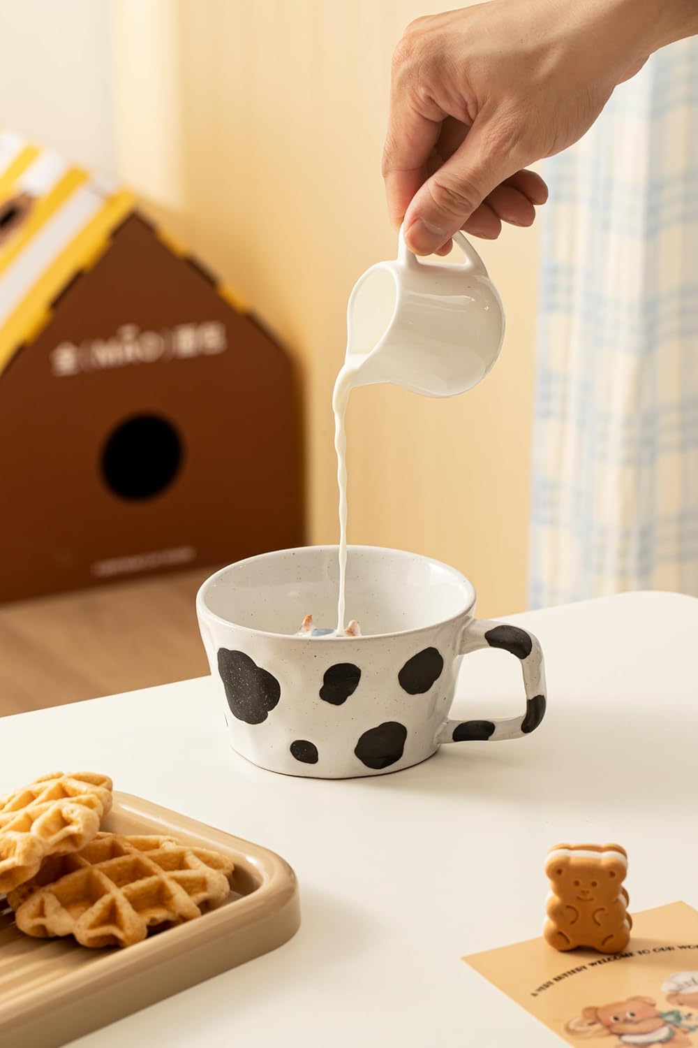 DIHOclub Farmhouse Ceramic Coffee Mug with Animal Figurine – Rustic Stoneware Cup, Matte Finish, Ideal for Breakfast & Home Decor (Black White Cow) - Image 6