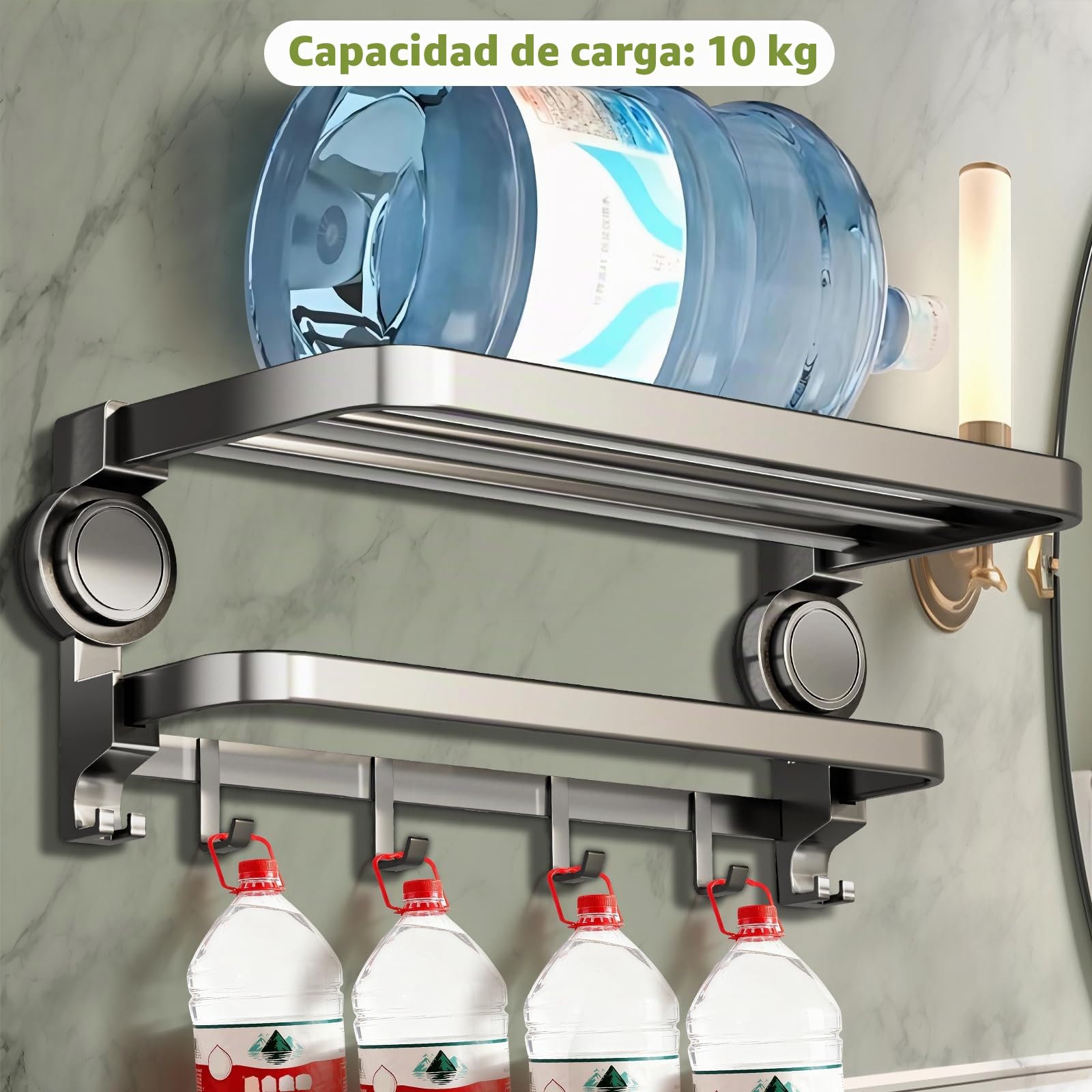 Toallero sin taladrar, toallero de baño,Portatoallas de baño sin taladrar, Portatoallas con Ventosa, Soporte para Toallas Plegable a 90°, Estante para Toallas de baño con 8 Ganchos, 50 cm