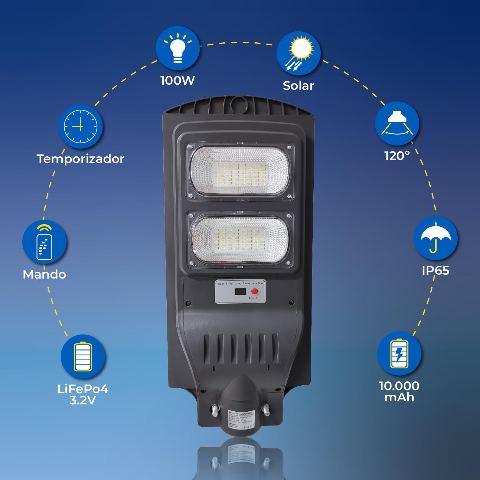 LED ATOMANT Confezione da 2 Lampione Solare LED Esterno 100W, Bianco Freddo, IP65, con Sensore di Movimento e Telecomando, Lampioni da Giardino, Faro Esterno con Pannello Solare, Incluso il Palo