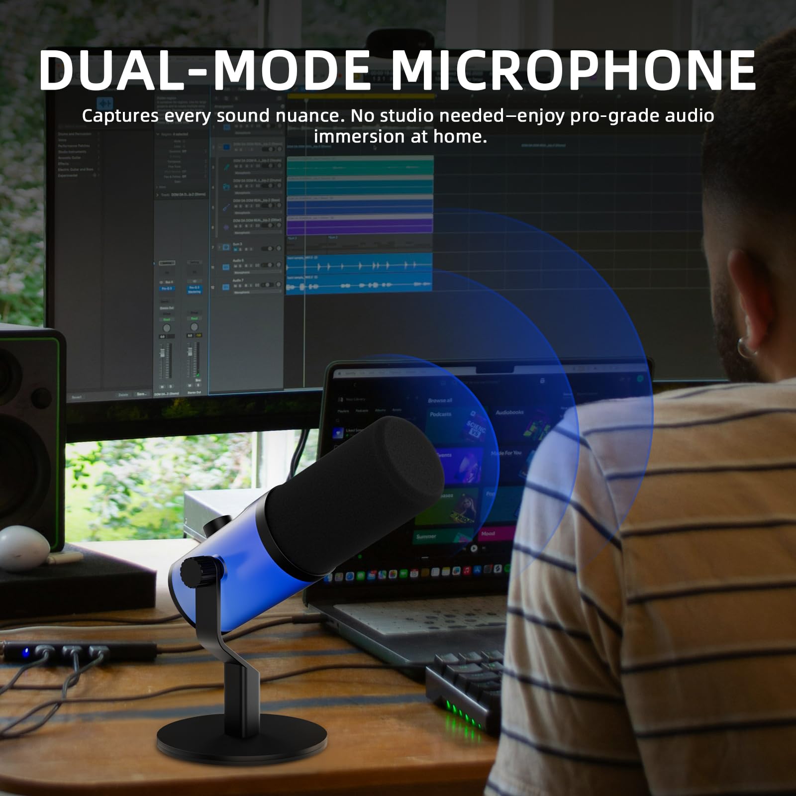 D Debra Microphone Dynamique XLR/USB-C pour Streaming, Podcast et Enregistrement, Microphone Cardioïde 192kHz/24Bit avec Bouton Muet Tactile, Réglage Gain et Prise Casque pour PC et Smartphone