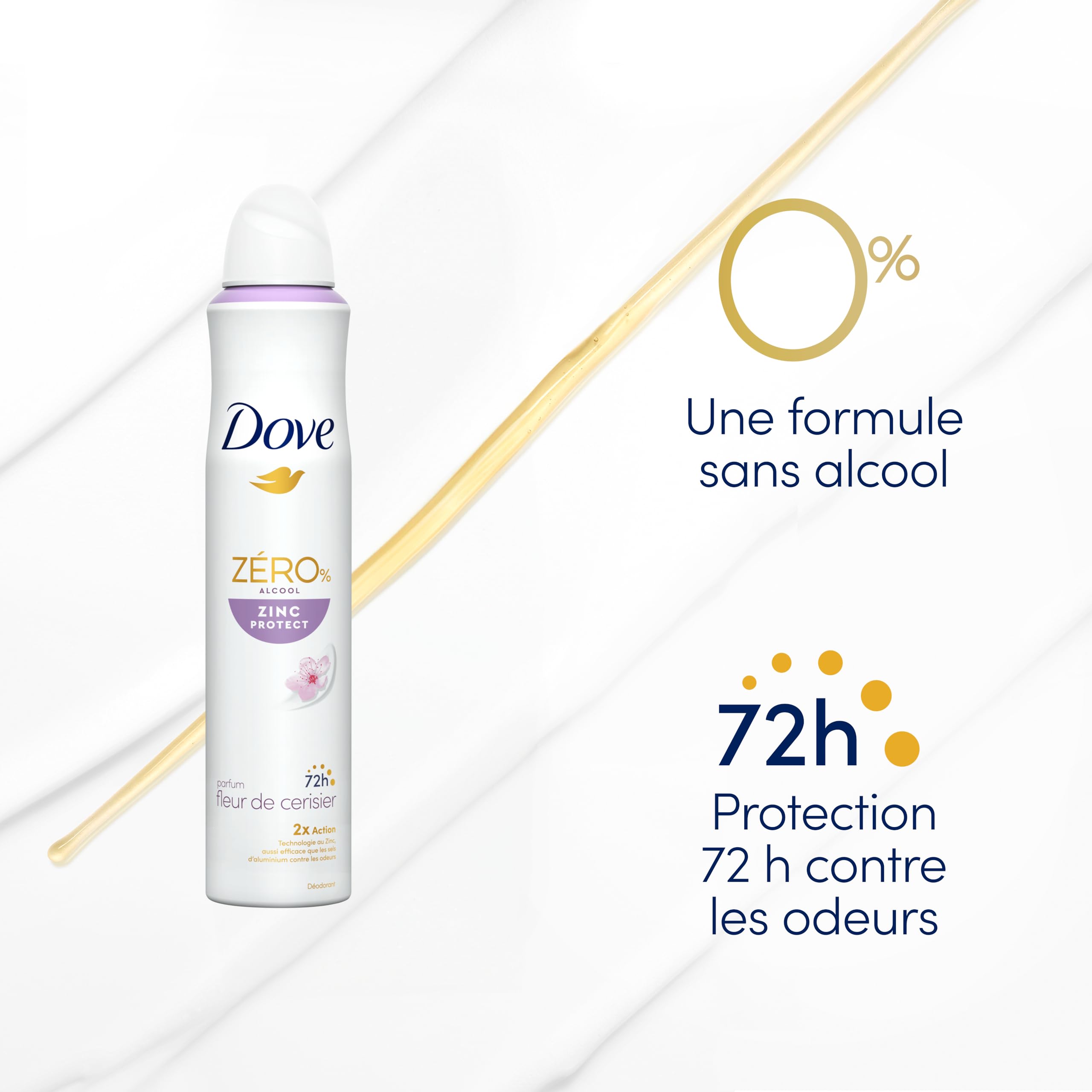 DOVE Deodorant für Damen, Zinc Protect – Spray, 0% Alkohol – Duft Kirschblüte – 72 Stunden Geruchsschutz – 200 ml (Packung mit 5)