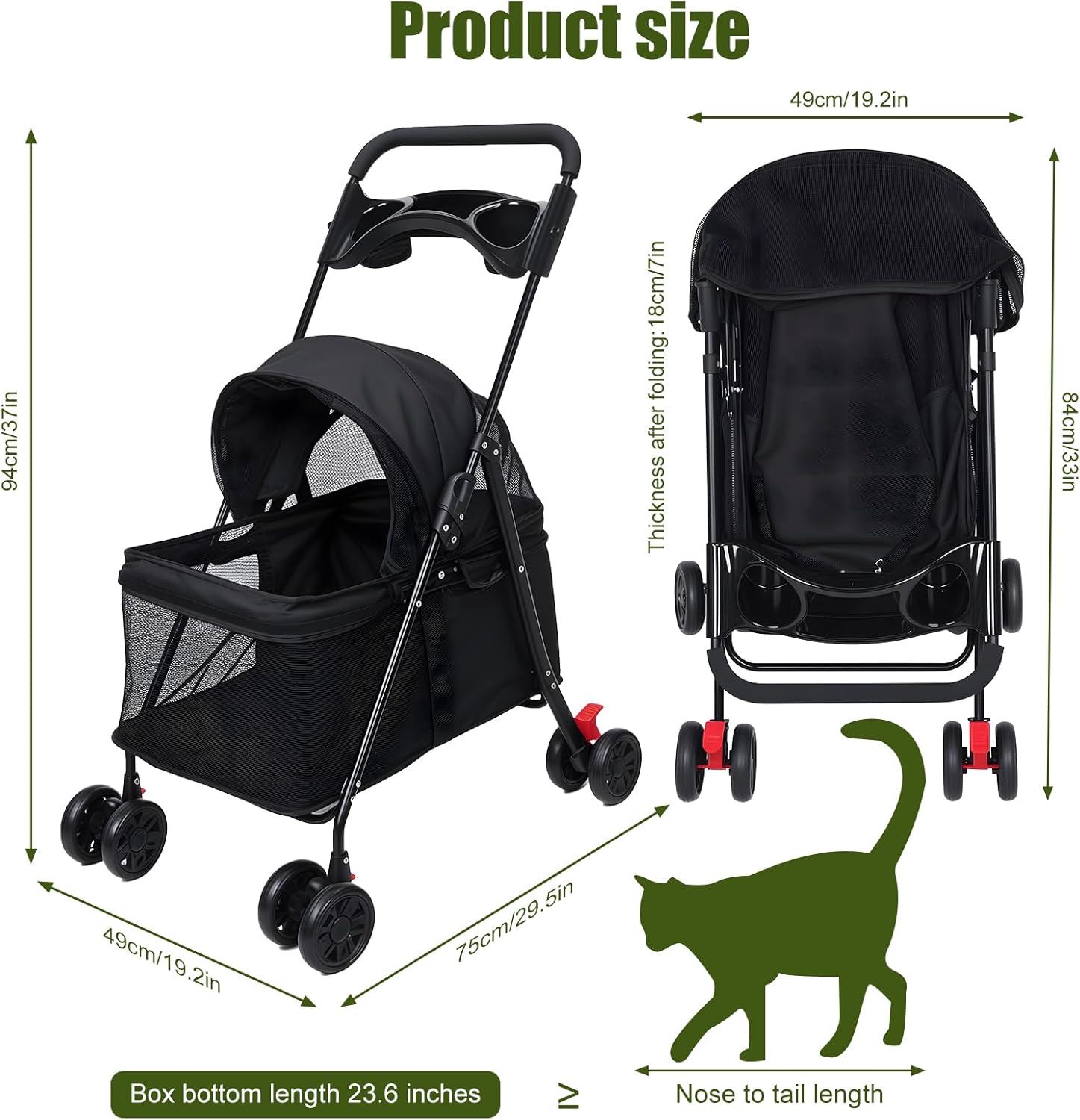 Deluxe Folding Pet Stroller - Extra-Large Breathable Mesh Compartment, Rear Wheel Brakes & Storage Basket - Perfect for Small/Medium Dogs & Cats - Waterproof & Durable (Navy Blue)