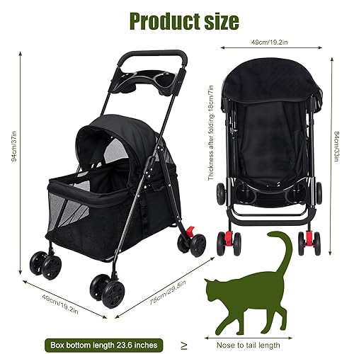 Miniatura 2 de Cochecito para mascotas de 4 ruedas, cochecito plegable para perros medianos y pequeños, gatos, cochecito de viaje para trotar con canasta de