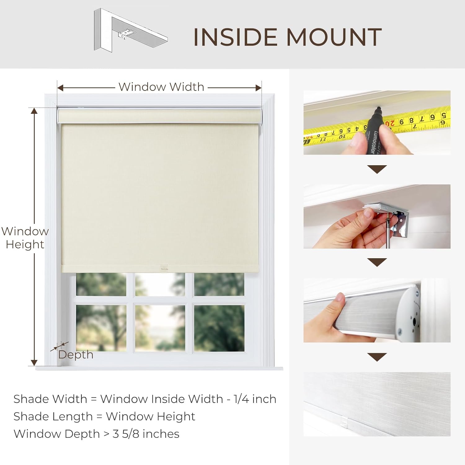 TWOPAGES Blackout Roller Shade for Windows Custom Size Cordless Blind Roller Up Window Shade Thermal Insulation Window Shade for Home Door Office, Boutique Beige
