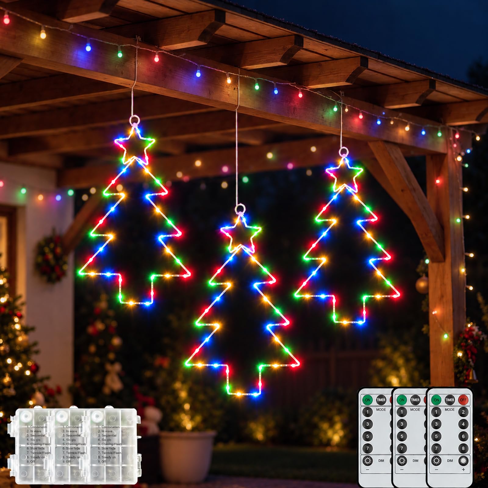 3 Stück Weihnachtsdeko Fenster Beleuchtet,LED Fensterdeko Weihnachten mit 120 LEDs,Weihnachtsbeleuchtung Fenster mit Timer & Fernbedienung,8 Modi,Fen-ster Licht Weihnachten für Innen Außen,Farbiges