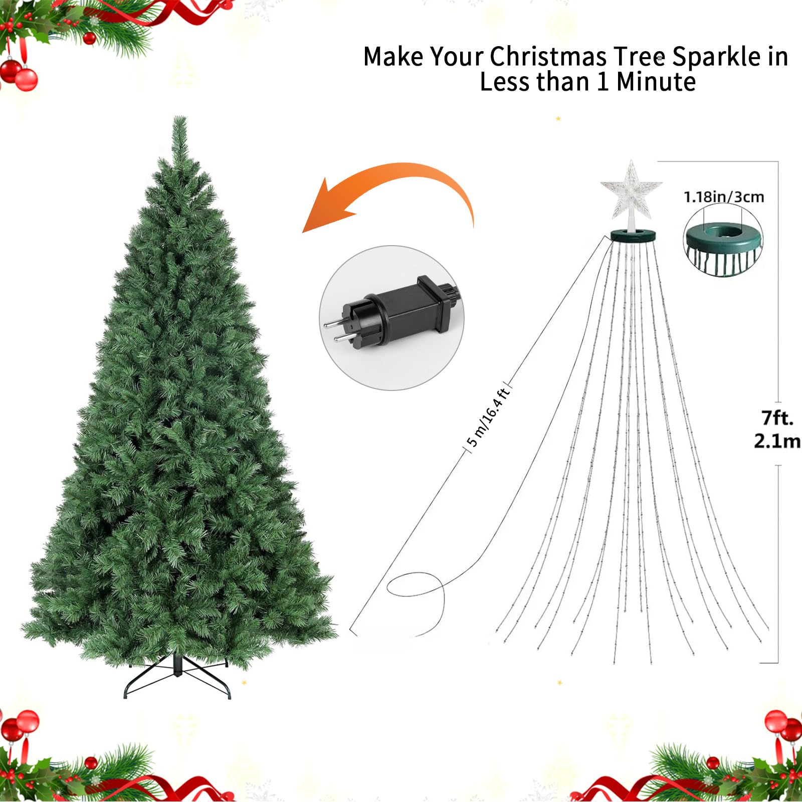 ZWOOS 400 LED Luci Albero di Natale Smart, RGB Luci Per Albero di Natale, Controllo APP/Telecomando, Sincronizzazione con Musica, Plug Power, Natale Decorazioni, Connessione Bluetooth, Altezza 2 m