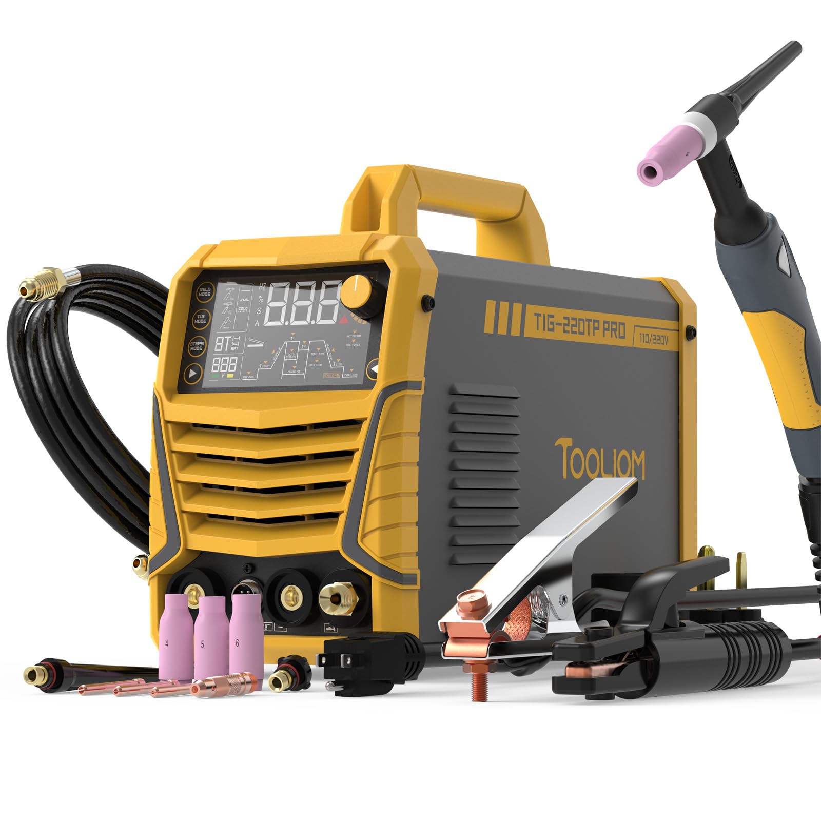 TOOLIOM 220A Cold TIG Welder with DC Pulse, 7 In 1 Cold Spot Lift TIG/Stick Welder with IGBT Inverter, 110&220V Welding Machine with Large Digital
