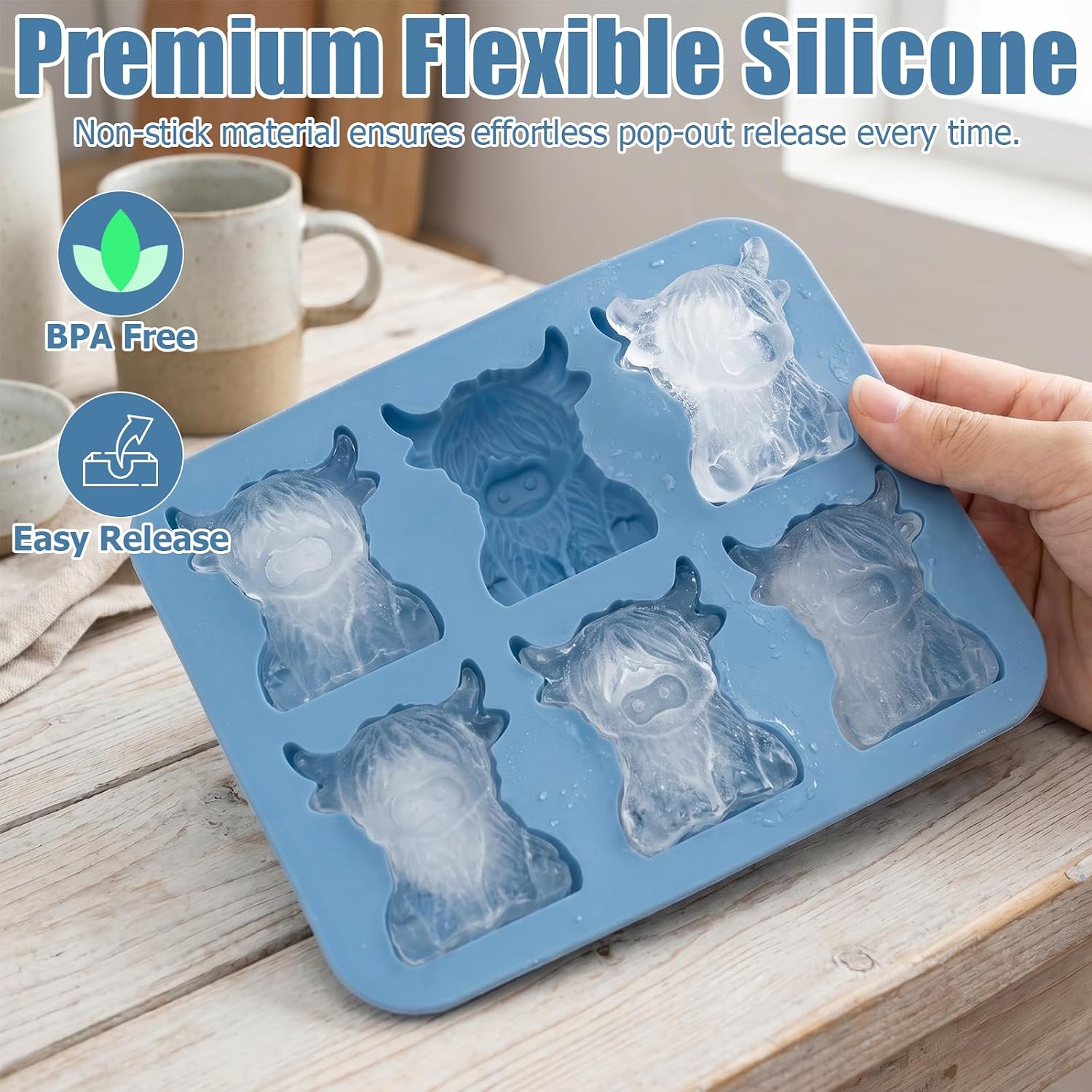 2 Pack Highland Cow Ice Cube Tray, Cute 3D Silicone Whiskey Ice Mold image 3