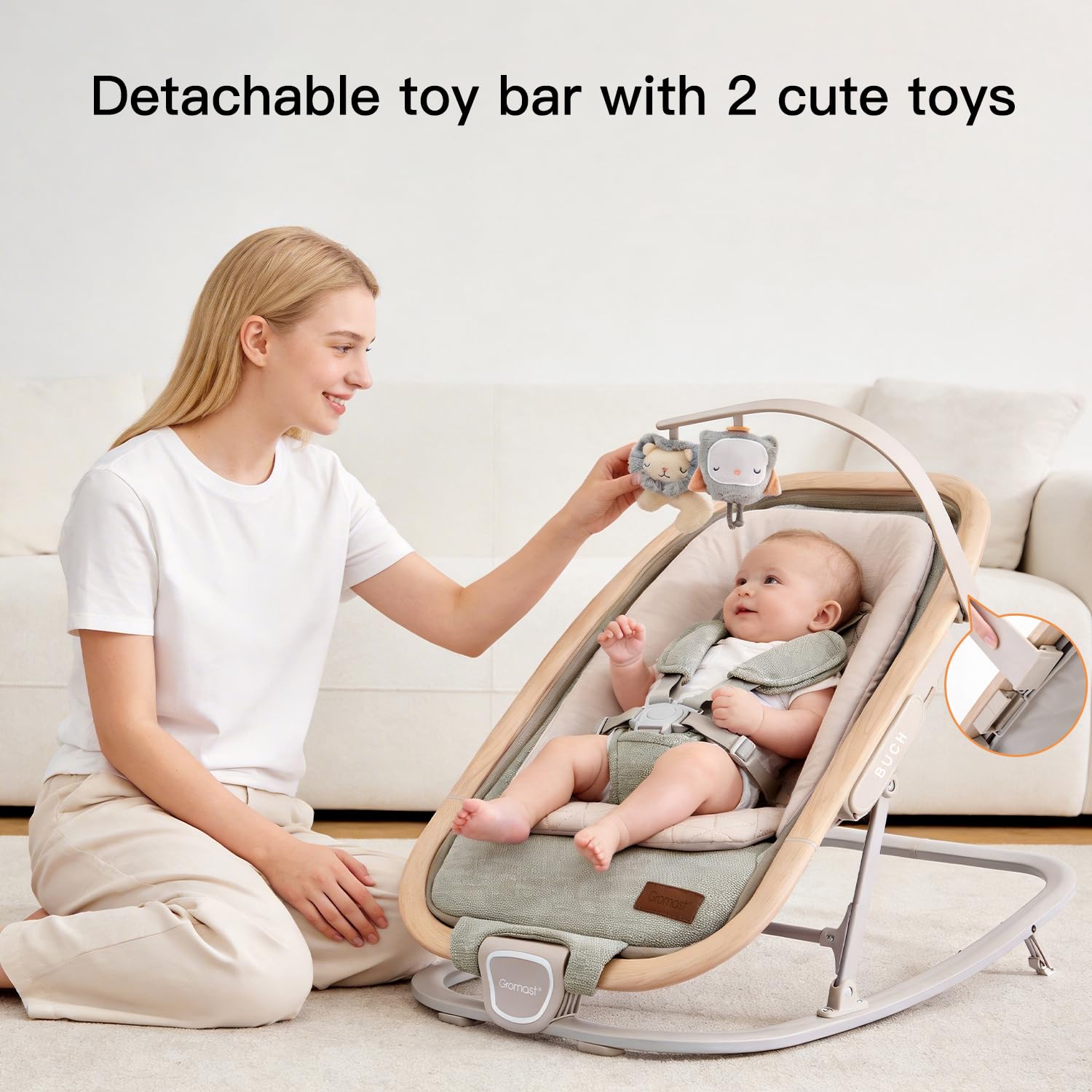 Gromast 2-in-1-Babywippe für Säuglinge, tragbare Babywippe mit 3 Liegepositionen und Reisetasche – Grün