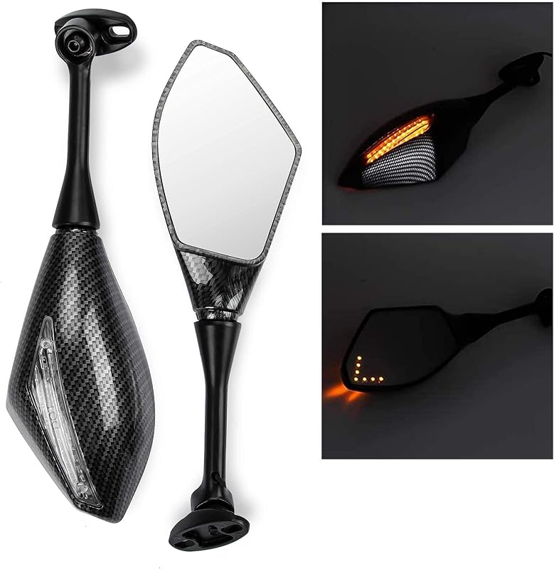 PSLER Karbon LED Irányjelzős Visszapillantó Tükör Szett Sportmotorokhoz - Időjárásálló ABS Ház, Acél Tengely, Egyszerű Felszerelés