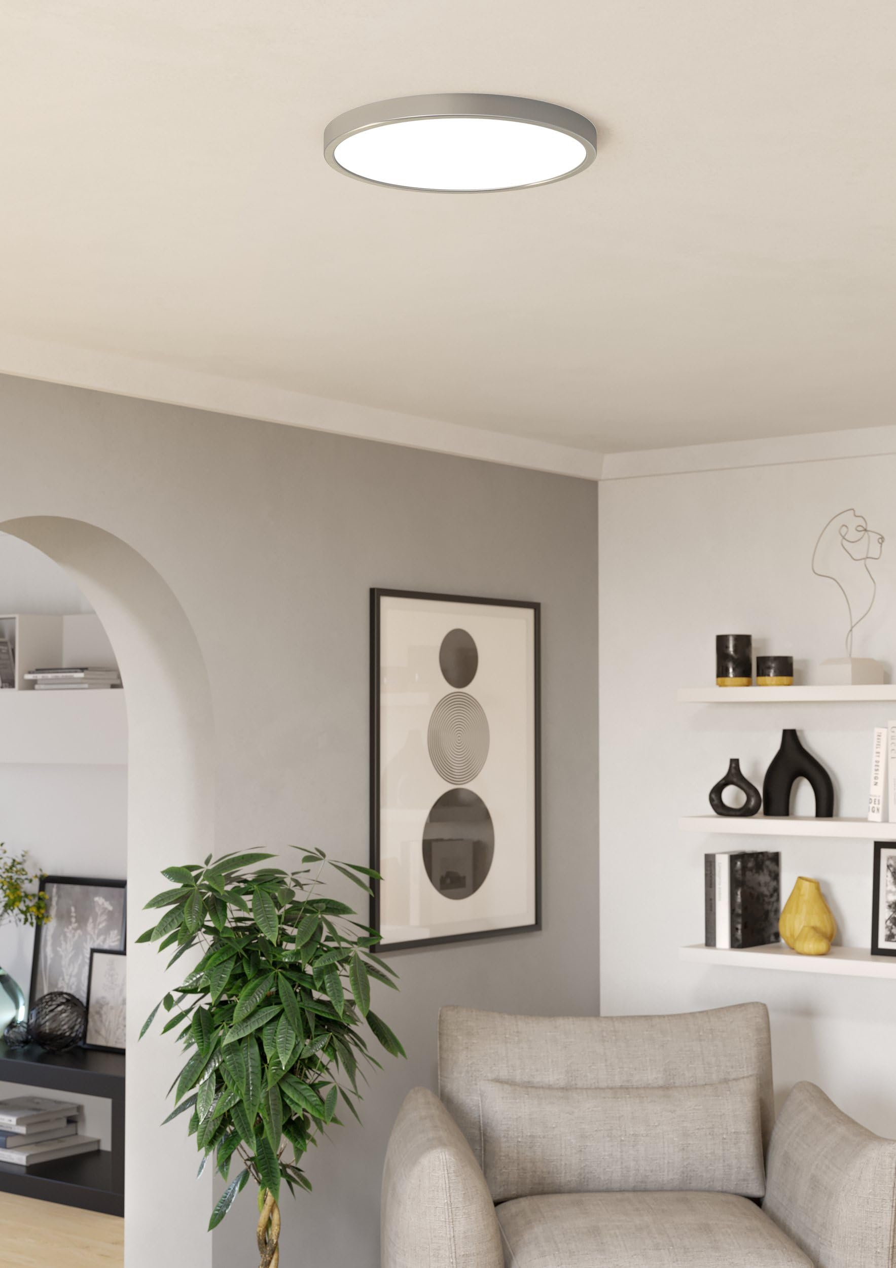 Eglo connect.z Smart-Home Plafoniera LED per bagno Fueva 6-Z, Ø 38,9 cm, ZigBee, app e controllo vocale Alexa, colore della luce (bianco caldo-bianco freddo), dimmerabile, argento, IP44
