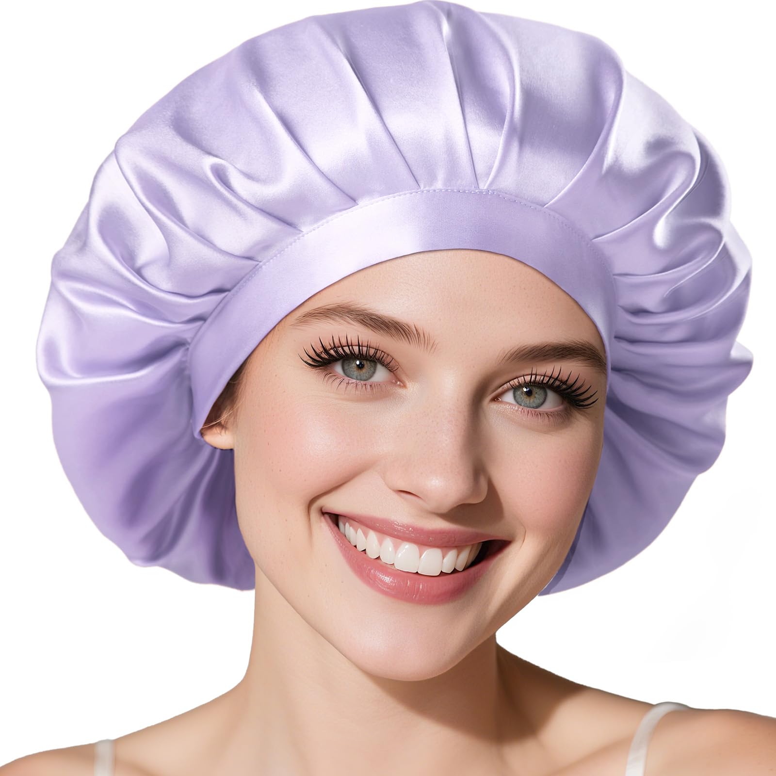 LitBear 22 Momme Seidenhaube zum Schlafen - Schlafmütze aus 100% Maulbeerseide, 100% Silk Bonnet mit elastischem Band, atmungsaktive und verstellbare Schlafhaube für lockiges Haar