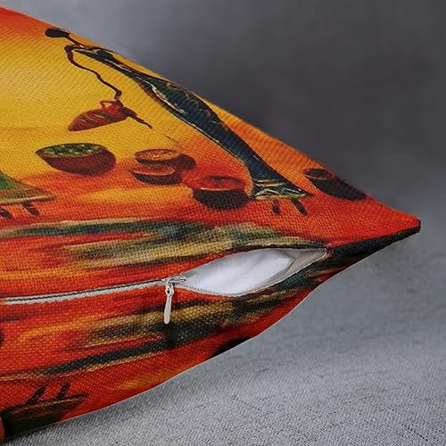 Miniatura 6 de ArtSocket Juego de 4 fundas de almohada de lino, pintura al óleo, arte africano, tribu étnica, dama, labios para sala de estar, fundas de almohada