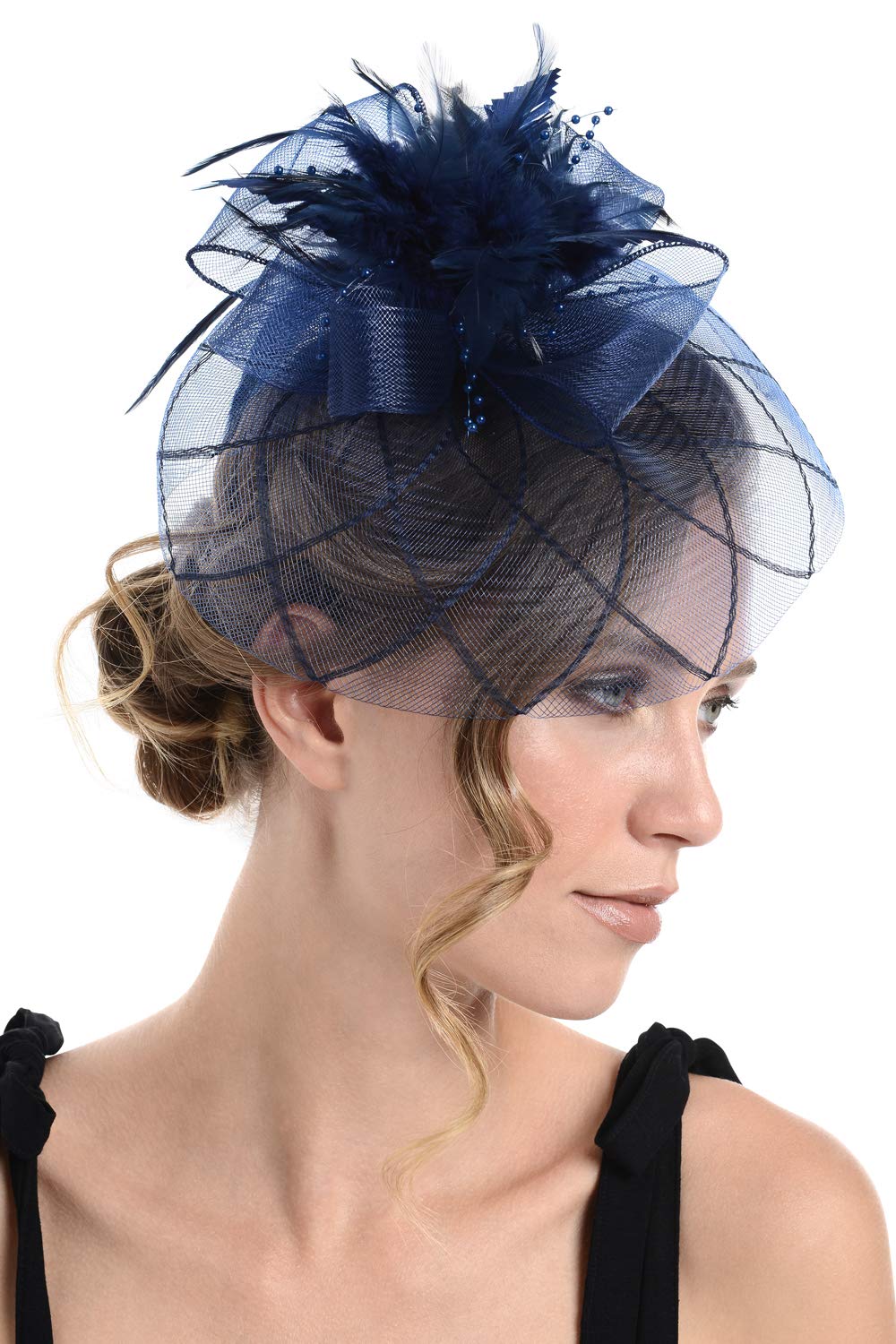 Zac's Alter Ego Lace & Net Fascinator with Feathers on Clip or Aliceband
