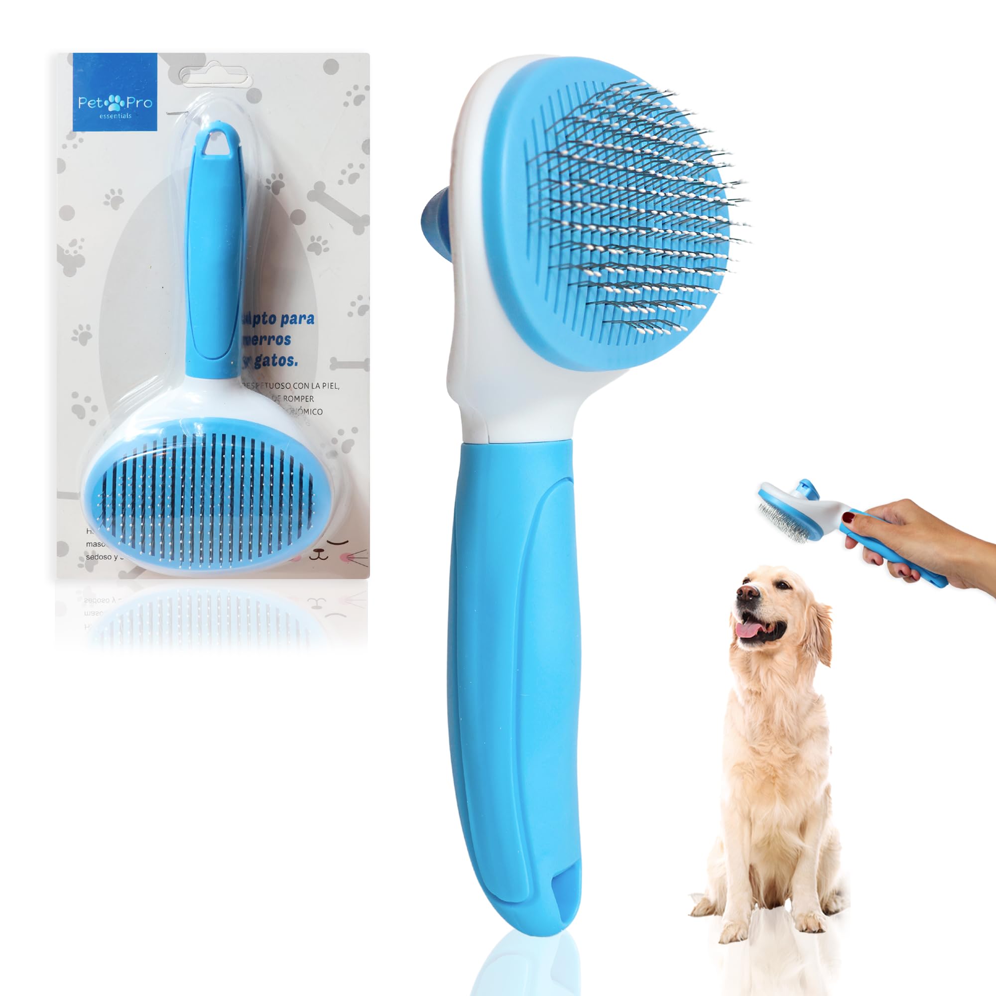 Pet Pro Essentials Cepillo para perros y gatos. Cepillo para gatos, Quita pelos mascota, Cepillo de gato, Quitapelos mascotas, Peine para perros y gatos accesorios (AZUL)