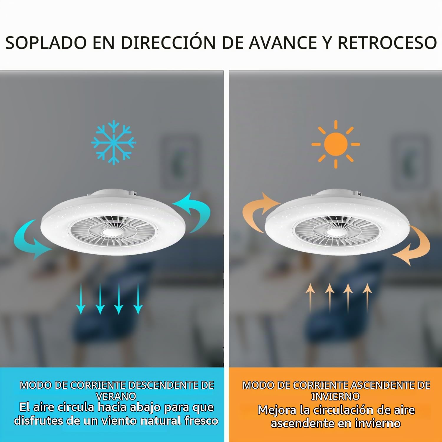 Luz de techo LED inteligente con ventilador, luces de ventilador de techo Ajuste continuo de la velocidad del viento, luz de atenuación continua, iluminación de ventilador moderna de 60 cm