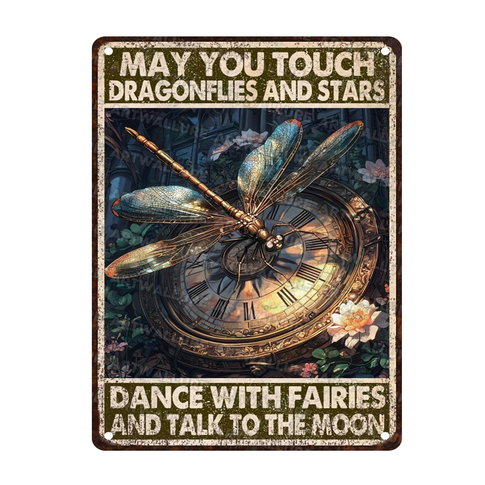 Dragonfly Vintage Sign May You Touch Dragonflies And Stars Dance With Fairies And Talk To The Moon Metal Tin Sign for Home Cafe Bedroom 12x16inch