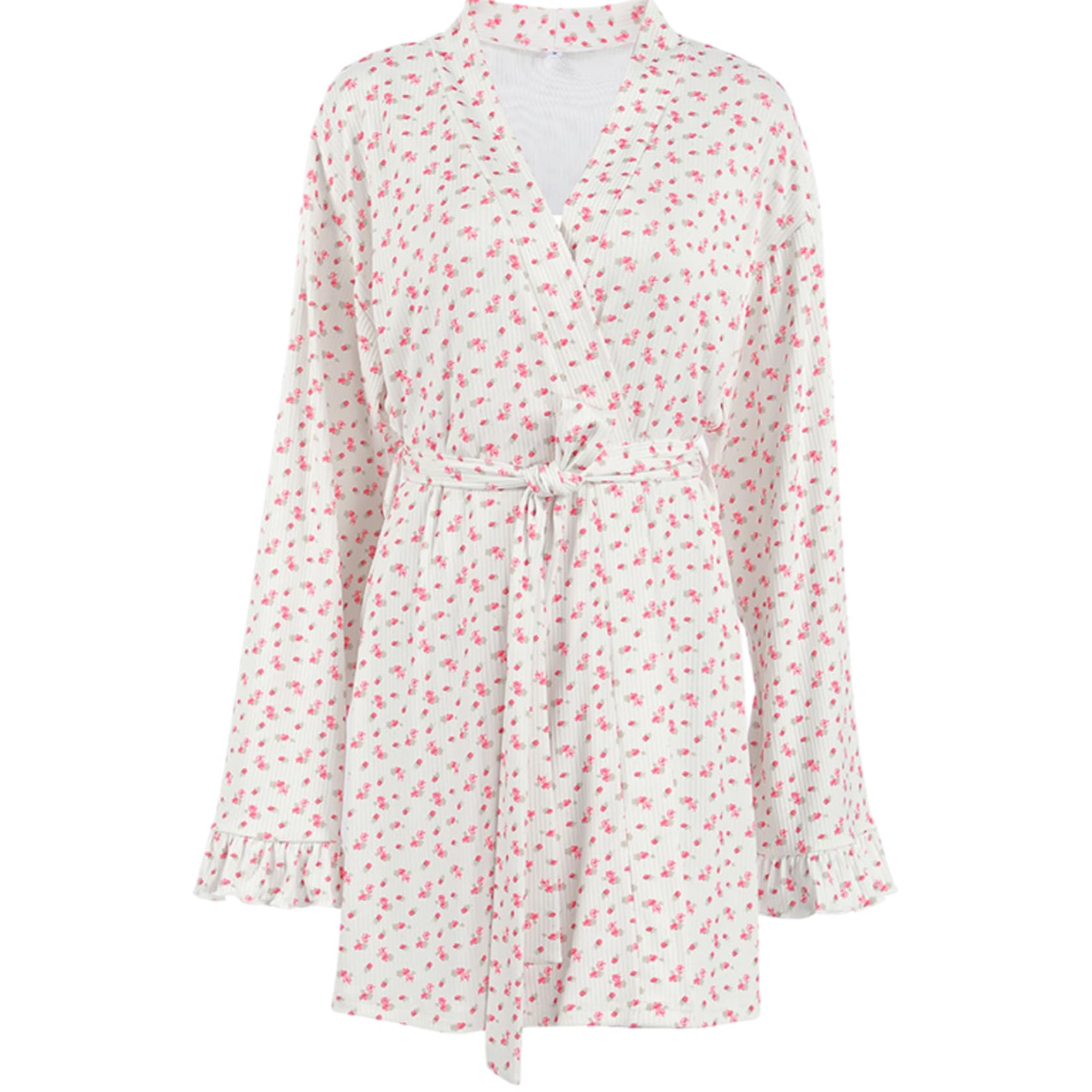 Nuisette Peignoir À Manches Longues pour Femme Imprimé Floral Et Volants en Coton.