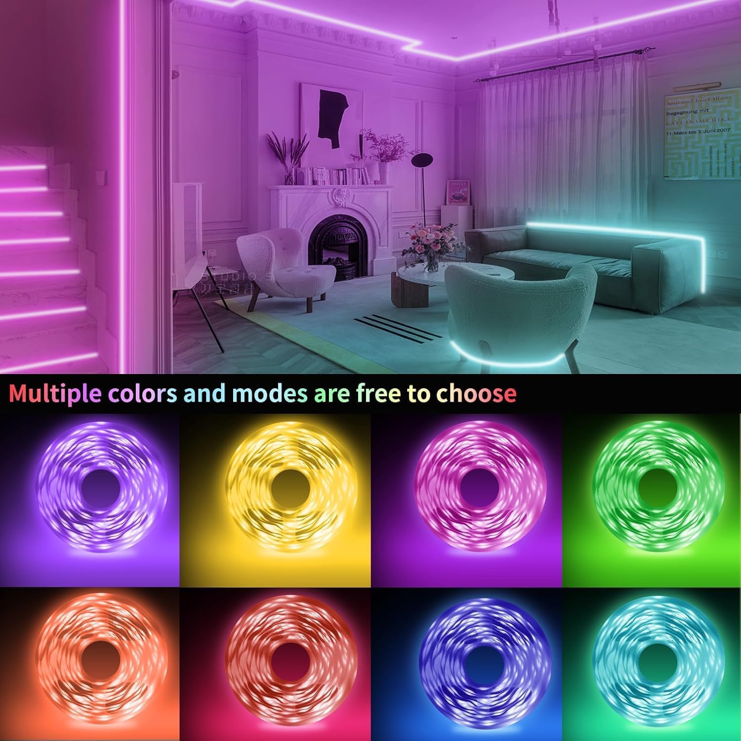 Ksipze led Lights Strip for Bedroom 100FT,Smart Music Sync RGB Color Changing with App and Remote Control, Power Supply Led Strip Lights Lumiere LED for Room Home Party Decoration - Image 5