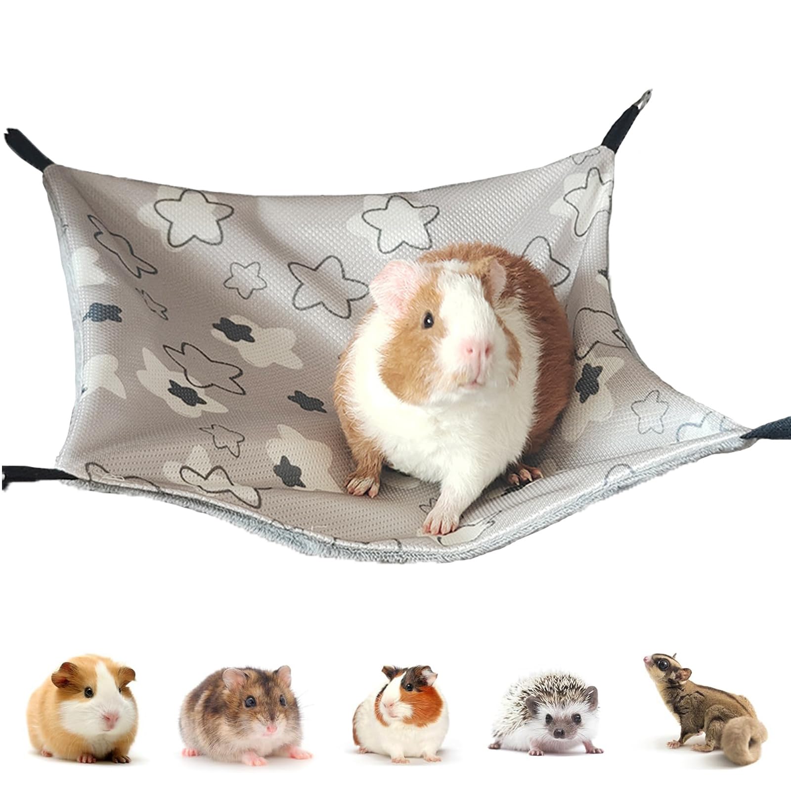 Hamac Świnki Morskiej z Jedwabiem Lśniącym 34 x 34 cm Klatka dla Świnki Morskiej Gwiazda z Indii Regulowana Zabawka dla Królików Karzeł Klatka dla Chomika Huśtawka Dwustronna dla Królika i
