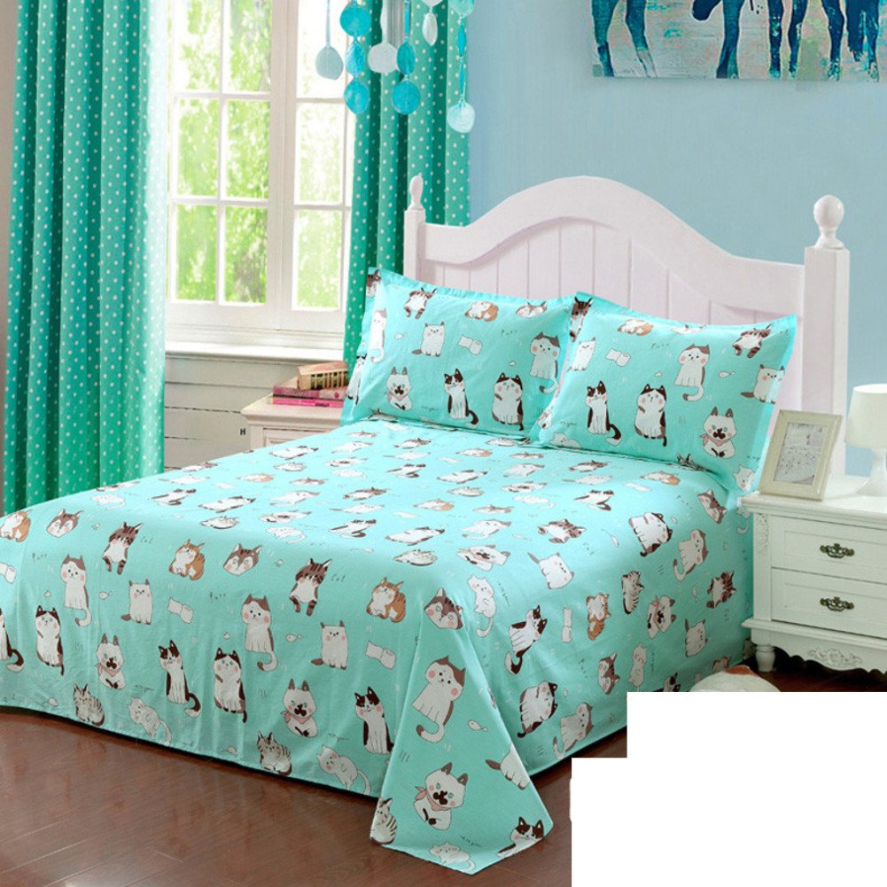 Drap plat pur coton étudiant lit double linge de lit imprimé B 200x230cm