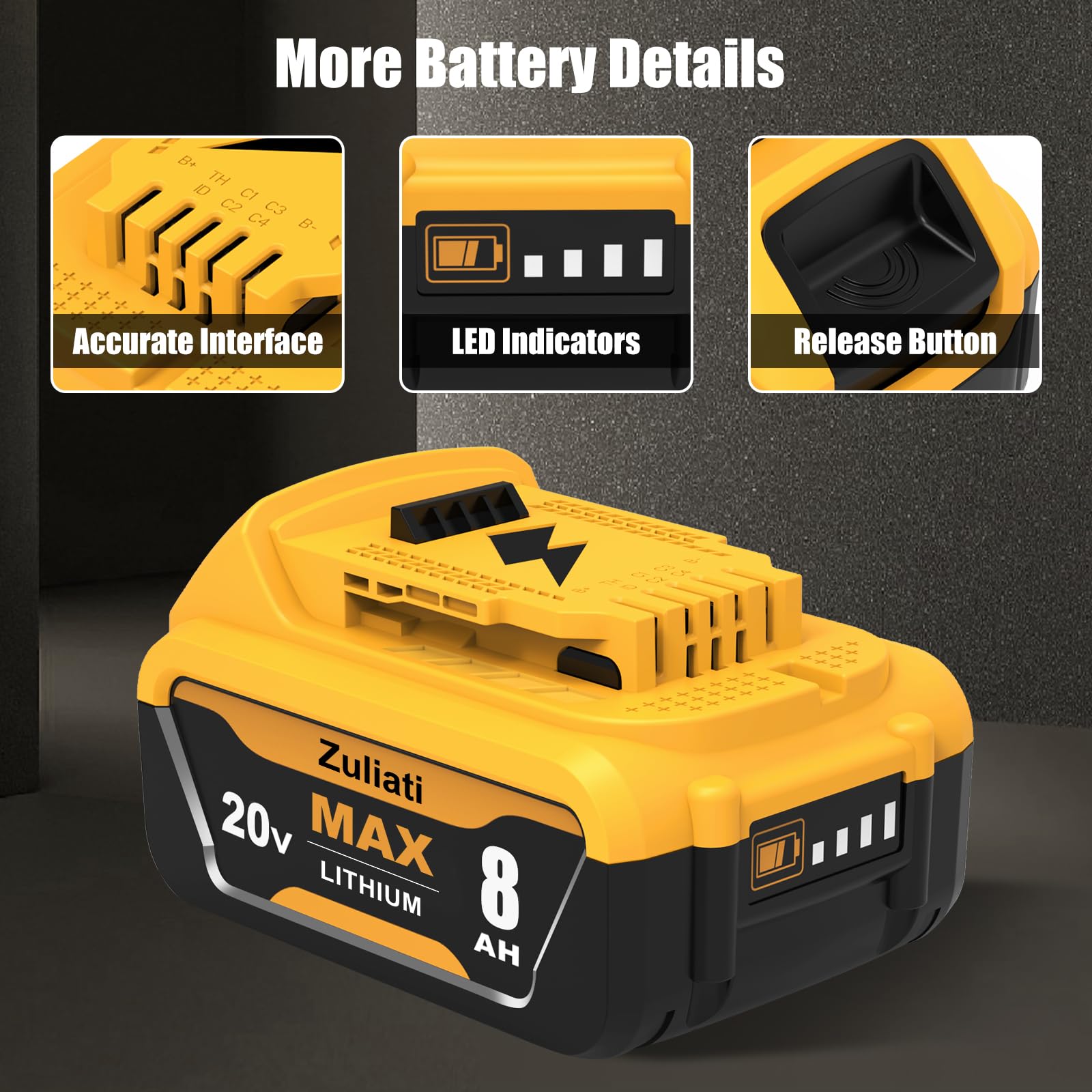 4-Pack 12000mAh Replacement Batteries For Dewalt 20V – LED Charge Indicator, Compatible With DCB206/DCB204/DCB205