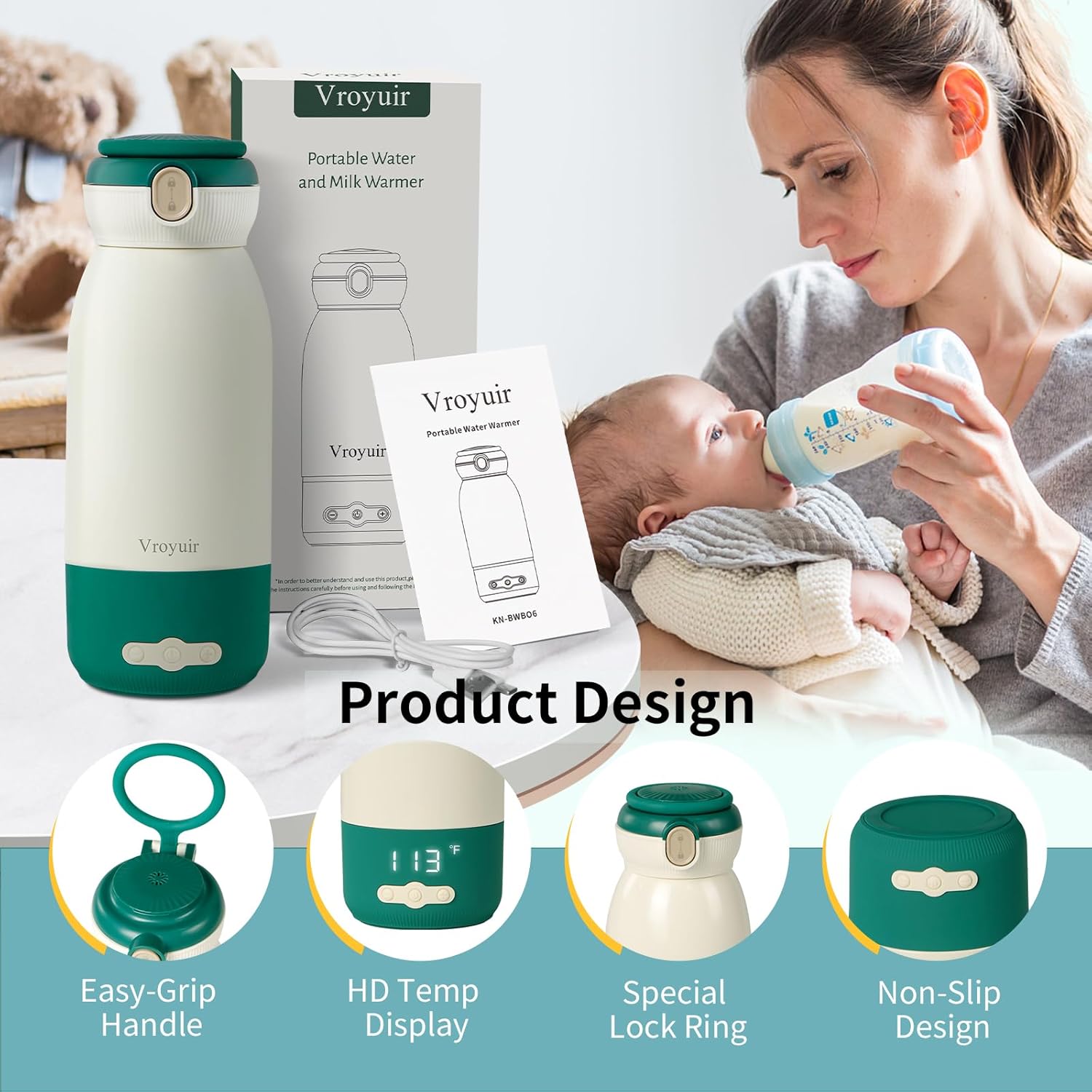 Portable Bottle Warmer with Precise Temp Control (95-135°F) - 17 Oz Travel Warmer for Breast Milk, Formula & Water, Fast Heating & USB Quick Charge - Image 6