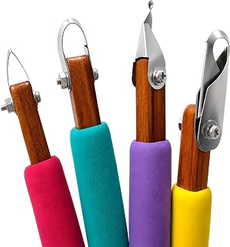 GtohHavea Professional Pottery Carving Tool Set, 4-Piece 304 Stainless Steel Adjustable-Angle Clay Sgraffito Tools for Leather-Hard Clay, Mishima & Ceramic Trimming