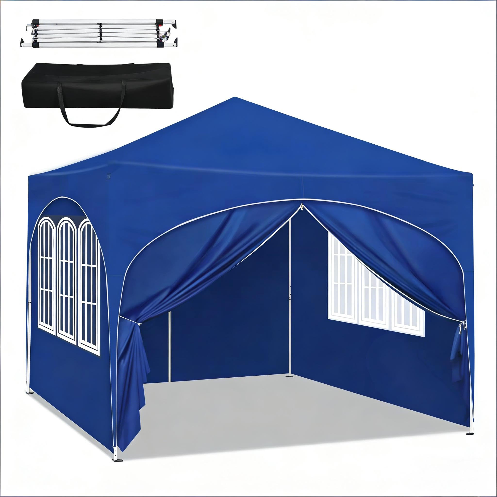 Tonnelle pliante 3 x 3 m - Bleu - Imperméable - Avec protection UV - Tente de réception réglable en hauteur en tissu Oxford avec sac de transport - Pour terrasse, camping, marché aux puces et