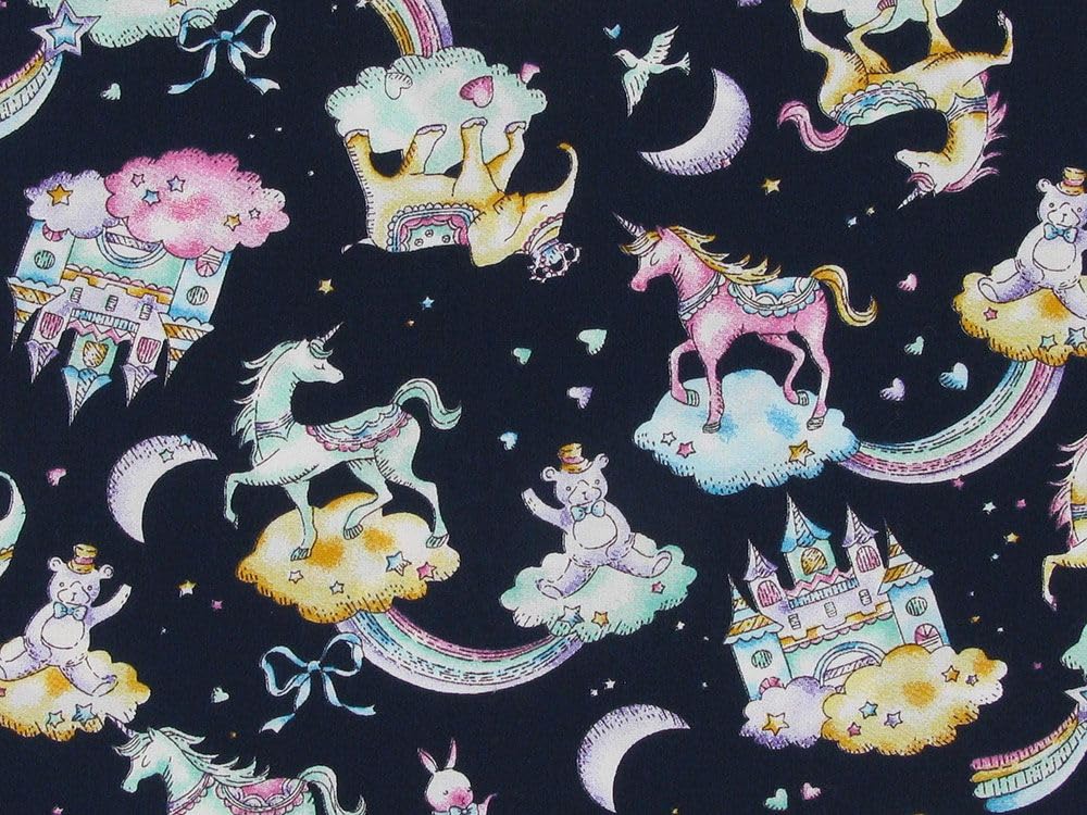 Cotton Poplin Fabric- Unicorn Printed Premium Cotton Fabric 45’ Wide. 100% Cotton.Ideal for Crafts, Patchwork, and Dressmaking (Navy, 1 Metre)