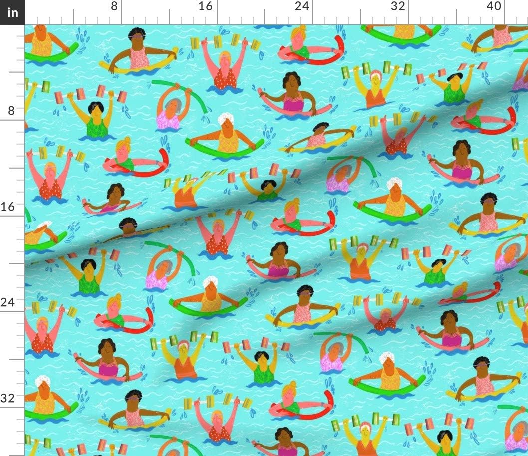 Spoonflower Fabric - Swimming Pool Summer Fitness Exercise Fun Workout Printed on Petal Signature Cotton Fabric by The Yard - Sewing Quilting Apparel Crafts Decor