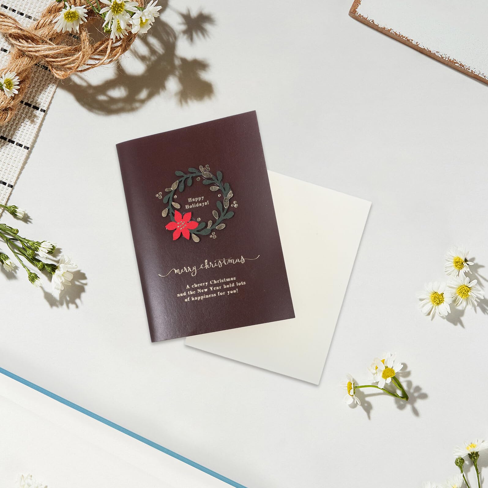 SEWACC 20 Cartes de Vœux de Noël Vintage avec Enveloppes Papier Vierge Intérieur Design Couronne Festive Format Standard Cartes Festives pour Messages Personnalisés et Occasions de