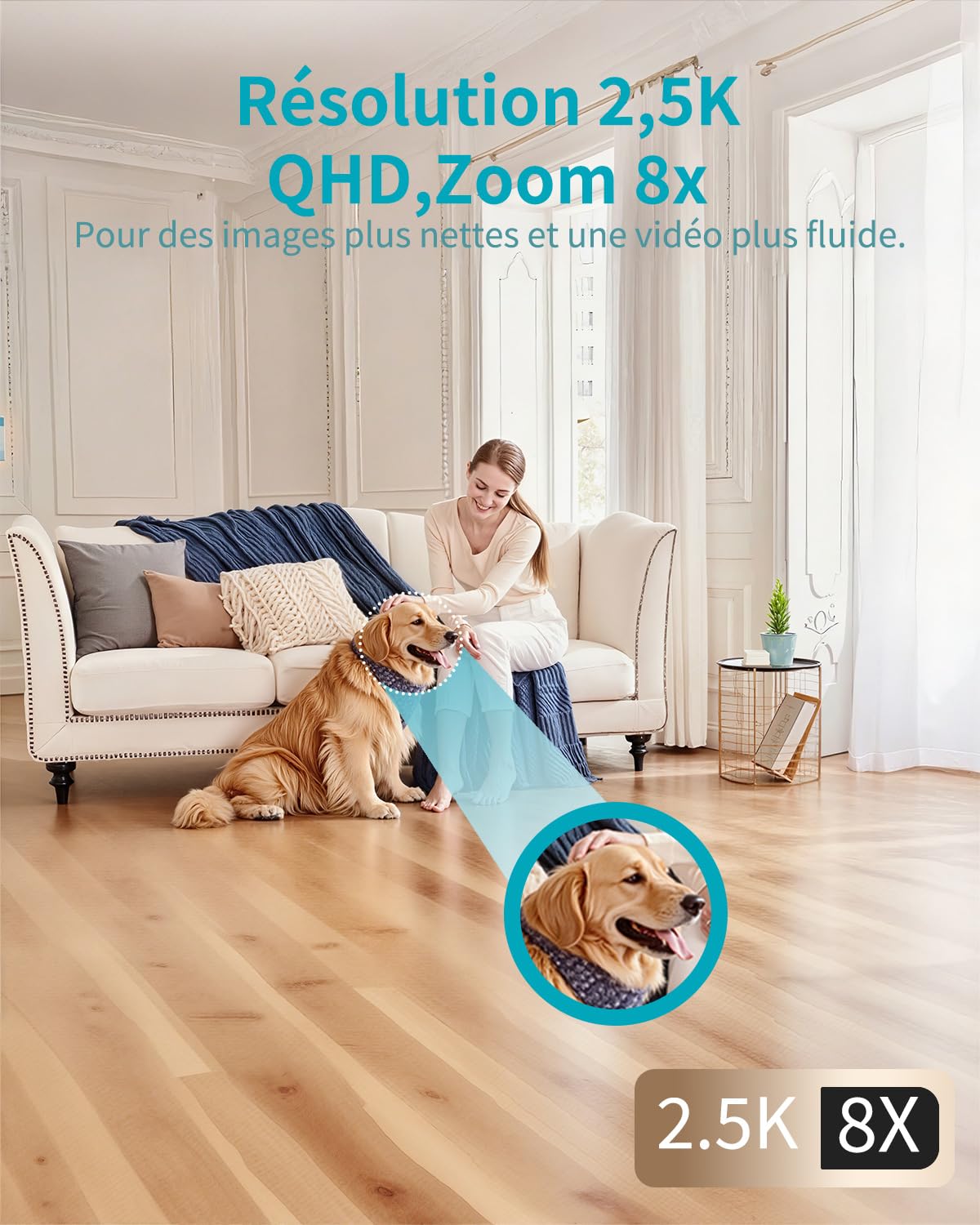 2.5K(4MP) Caméra Surveillance WiFi Intérieure Caméra Pan/Tilt à 360° Maison avec Détection Humaine Intelligent Sirène Audio Bidirectionnel Vision Nocturne Couleur Compatible Alexa pour Bébé/Chien