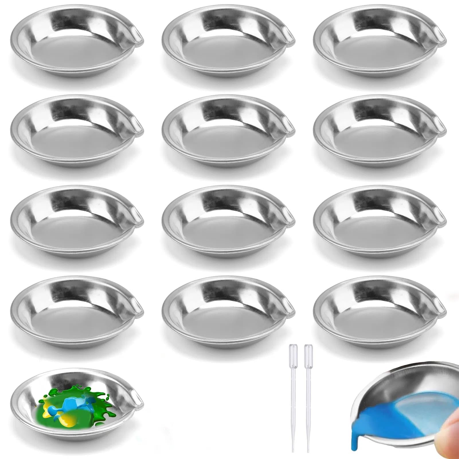 12 Stück Edelstahl Farbschalen - Mischpaletten Mit Ausguss