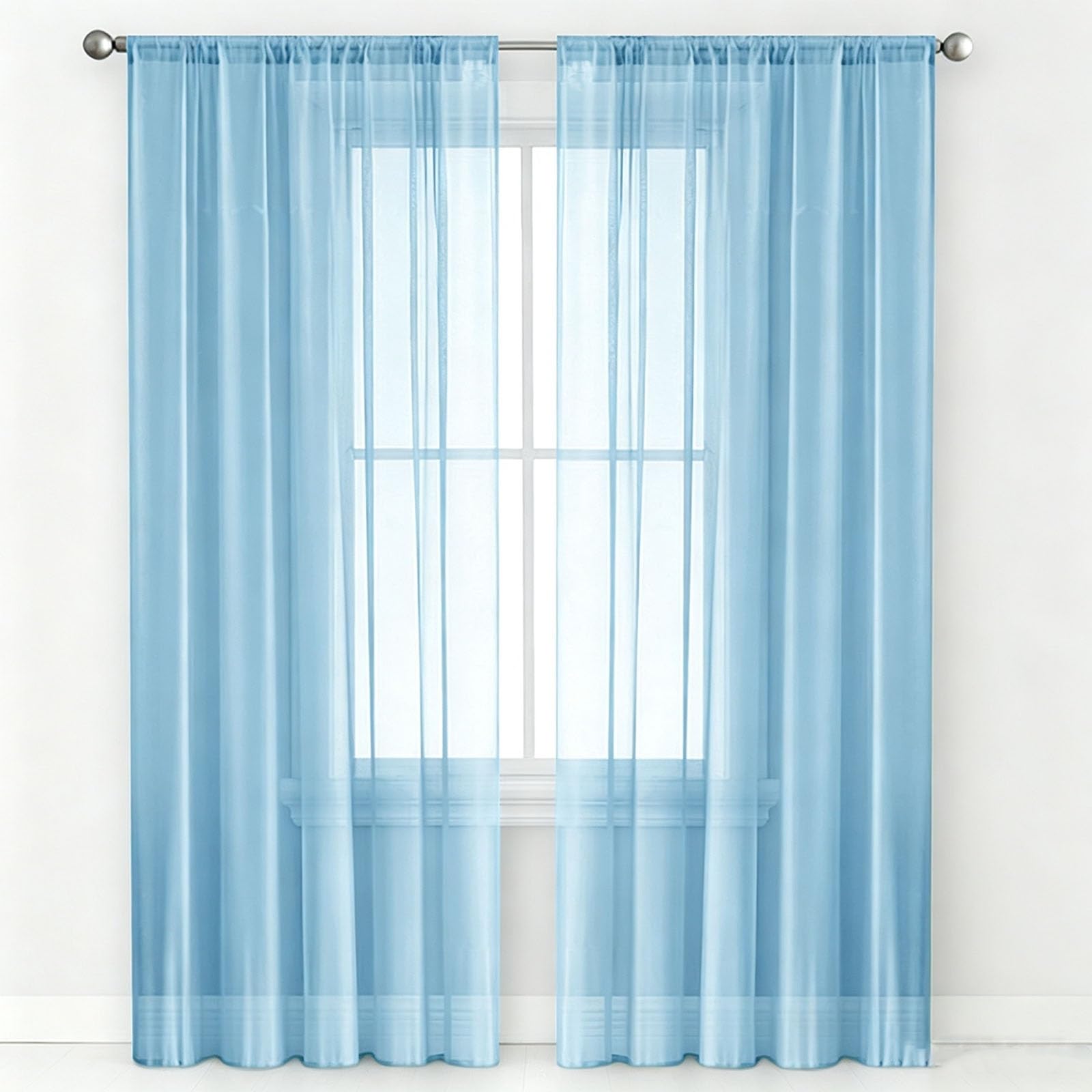 Cortinas translúcidas para salón lavables a máquina, visillos transparentes celestes de gasa