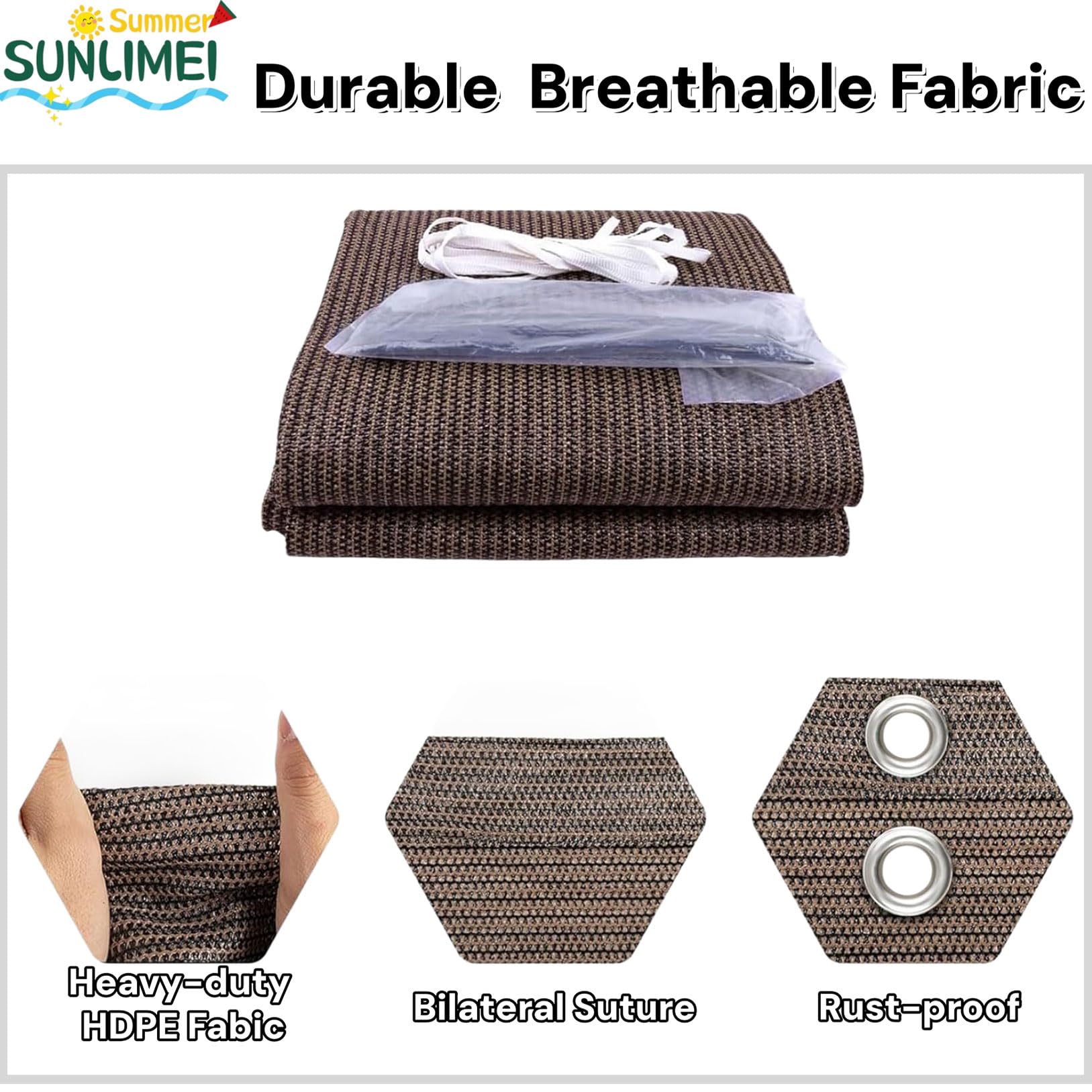 Voile d'ombrage 130 x 230 cm avec Œillets UV Protection Rectangulaire Toile d'ombrage avec Œillets et Corde, Perméable à l'eau pour Jardin, Terrasse, Balcon, Extérieur, ‎Marron