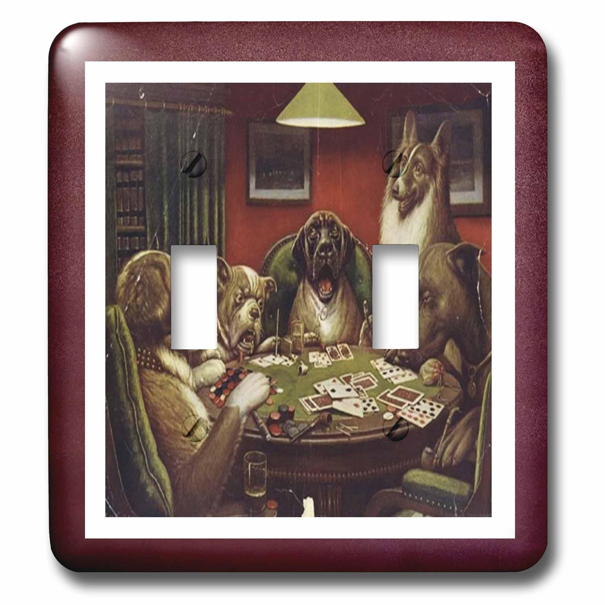 Double interrupteur chic motif chiens style peinture rétro