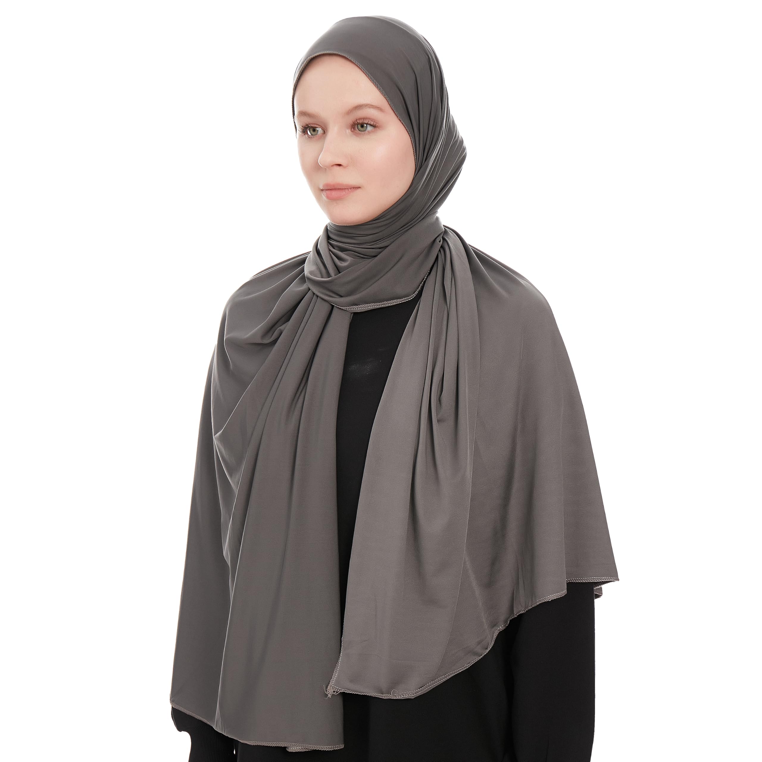 Ayisah Women's Dark Grey Jersey Hijab Scarf For – Jersey Hijab Scarf Muslim Headscarf – Long Muslim Accessories Headscarf Shawl - Islamic Hajib Headwrap Scarves Solid Color - Ramadan Head Wrap (Dark Grey)