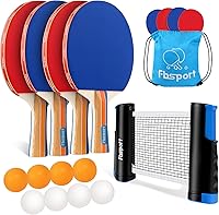 Vista 8 de FBSPORT Set de palas de ping pong, juego de tenis de mesa con 4 raquetas y 8 bolas, red retráctil con bolsa de almacenamiento - accesorios de pala