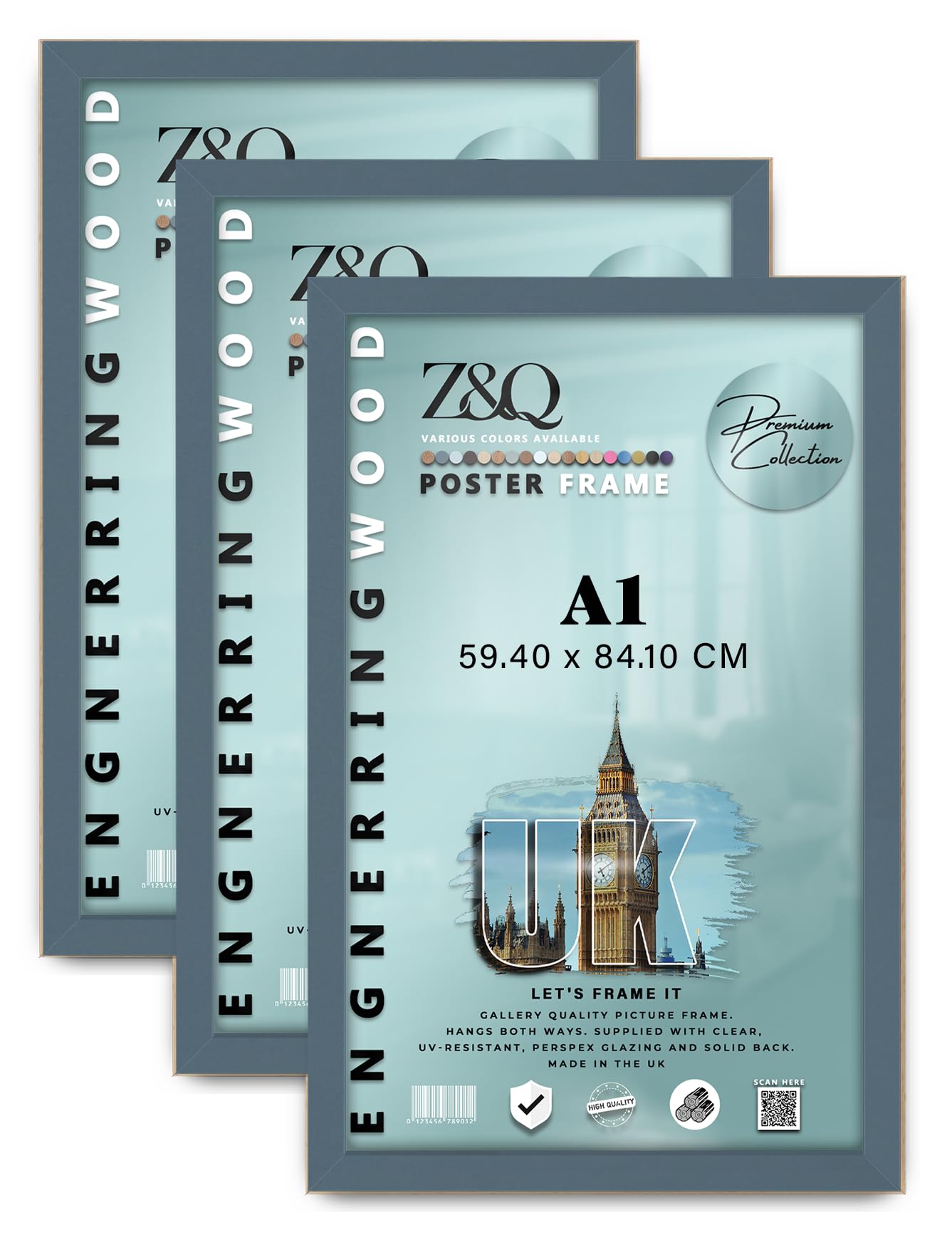 Z&Q Pack of 3 Elegant Eton Wood Finish A1 (59.40 x 84.10 CM) Poster Frame | for Wall Décor 33 x 23 Inch Perfect for Art Display & Family Photo Gallery [ Dark Grey ]