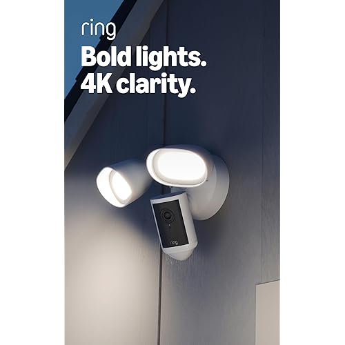 Ring Floodlight Cam Pro, Wired (newest model), Home or business security, Retinal 4K with wide-angle video, 10x Enhanced Zoom, and 2000 Lumen Floodlights, White