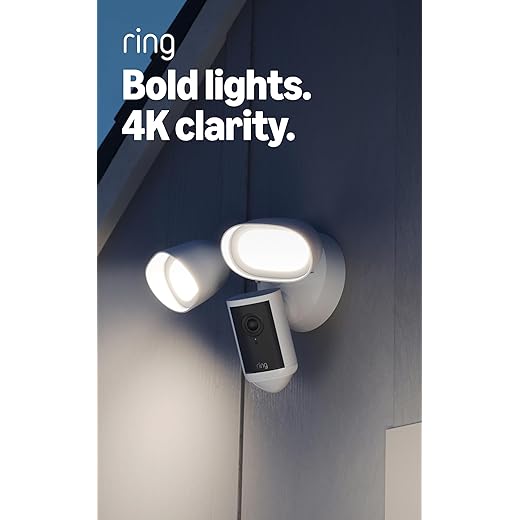 Ring Floodlight Cam Pro, Wired (newest model), Home or business security, Retinal 4K with wide-angle video, 10x Enhanced Zoom, and 2000 Lumen Floodlights, White