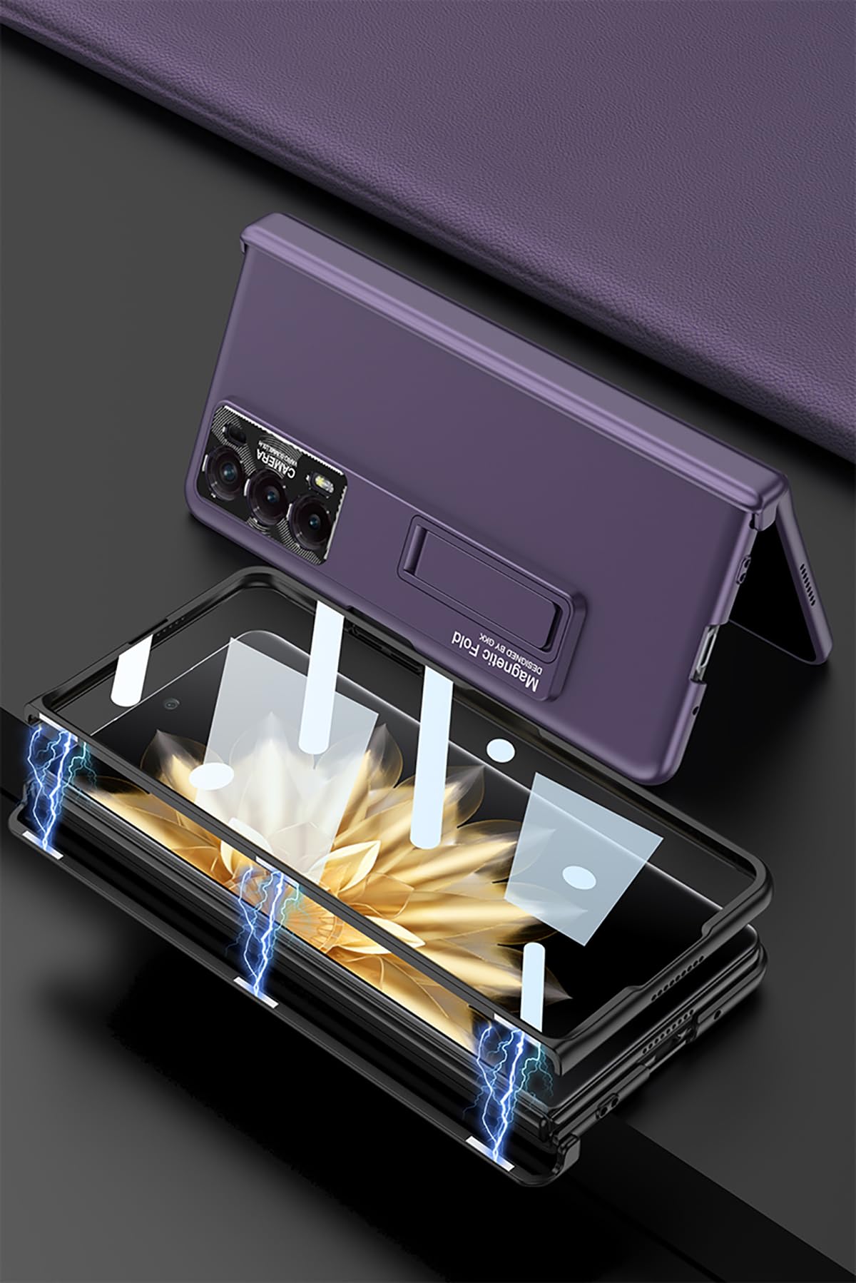 Custodia All-inclusive Per Honor Magic V2 – Cover Pieghevole Con Cerniera 360°, Vetro Temperato Incluso, Colore Viola